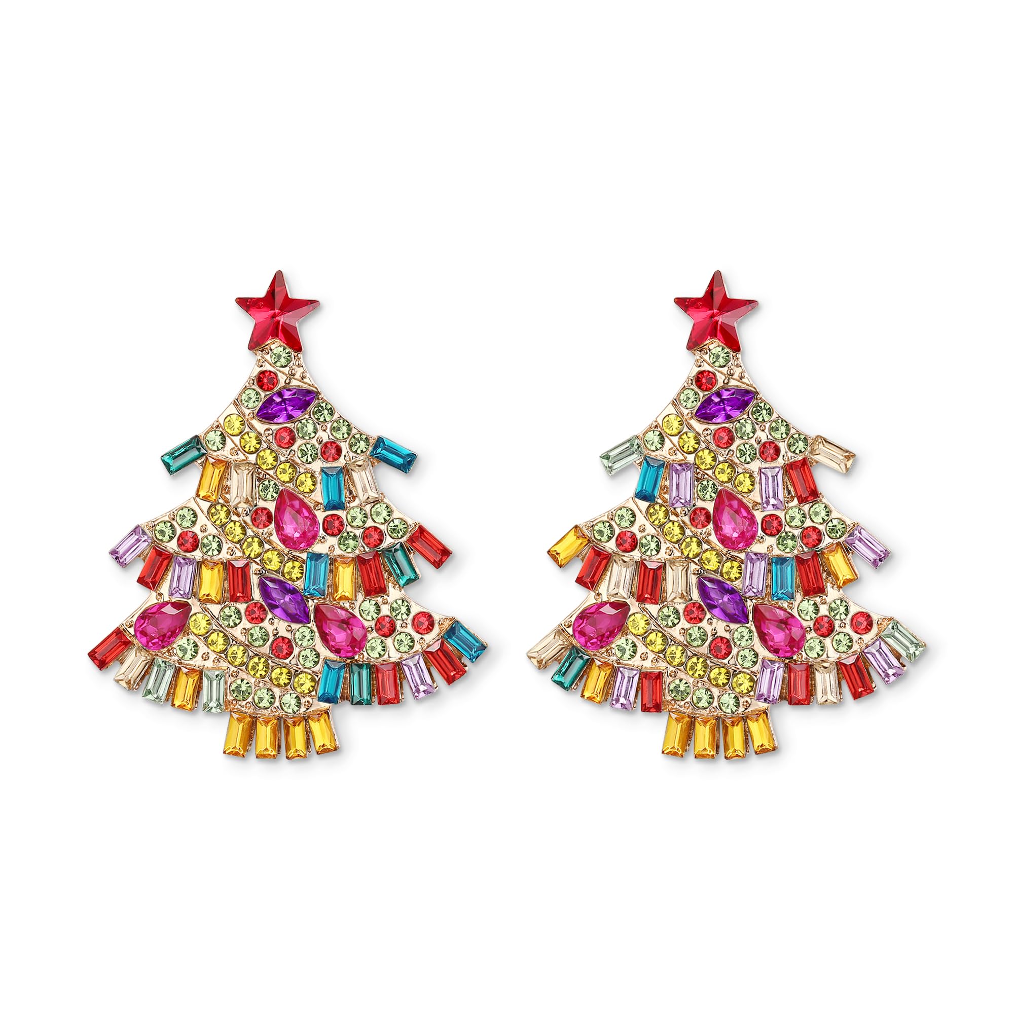 EVER FAITHFashion Star Christmas Tree Earrings for Holiday Party, Hypoallergenic Stylish Art Deco Rhinestone Dangle Pierced Earrings Christmas Jewelry Gifts for Women Girls