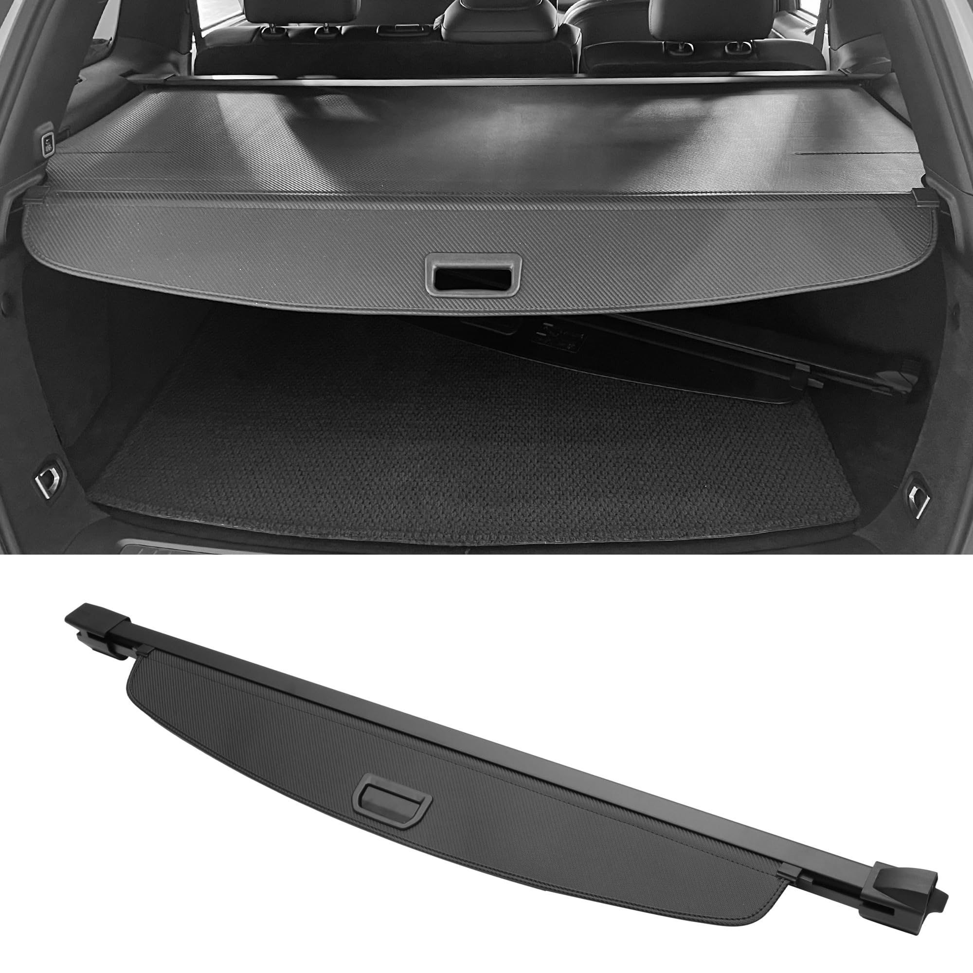 Motoforti Retractable Cargo Cover for Jeep Grand Cherokee 22-24(2Row WL) Rear Trunk Parcel Shelf Luggage Security Shield Shade, Canvas, Black Carbon Fiber
