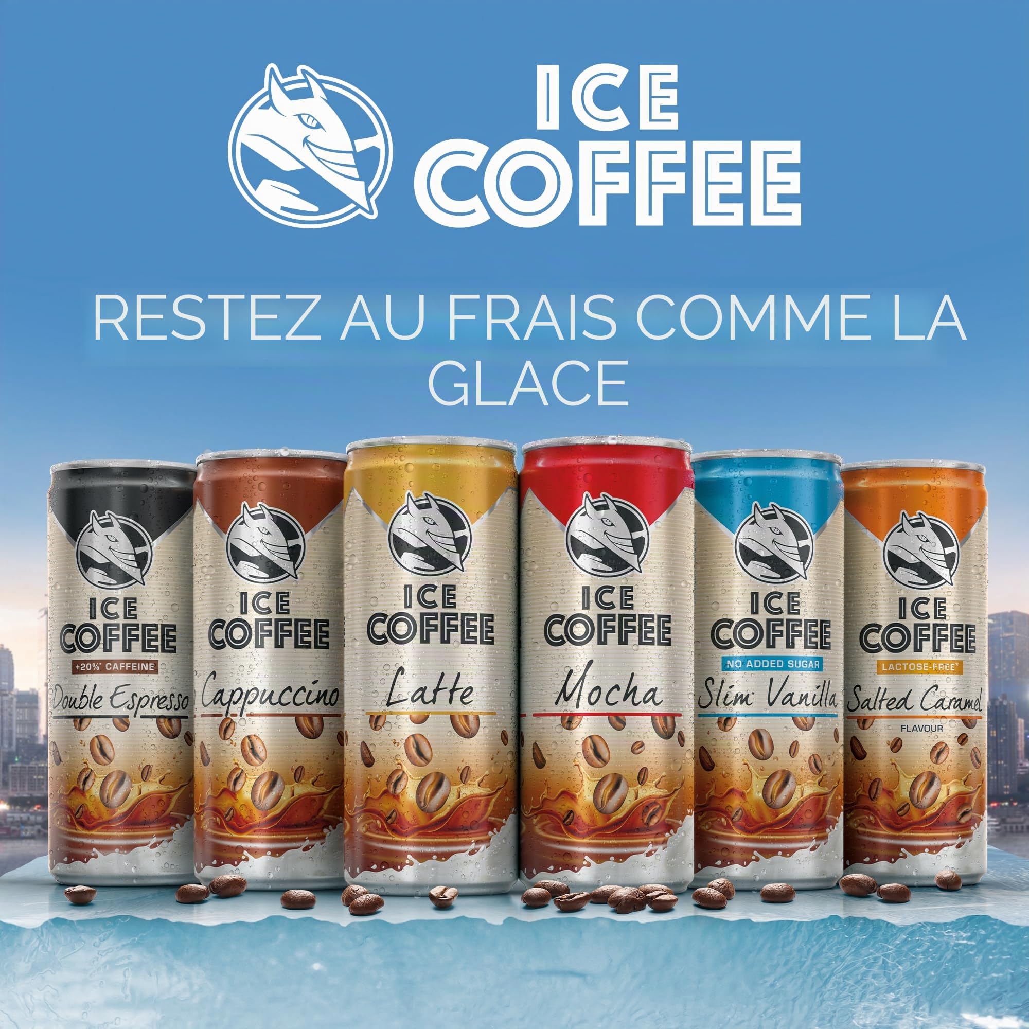 HELL Ice Coffee Cappuccino | Lot de 24 boîtes de 250 ml | 40 mg/100 ml de caféine | Contient des extraits de café Arabica & Robusta | 75 % de lait UHT | Prêt à boire