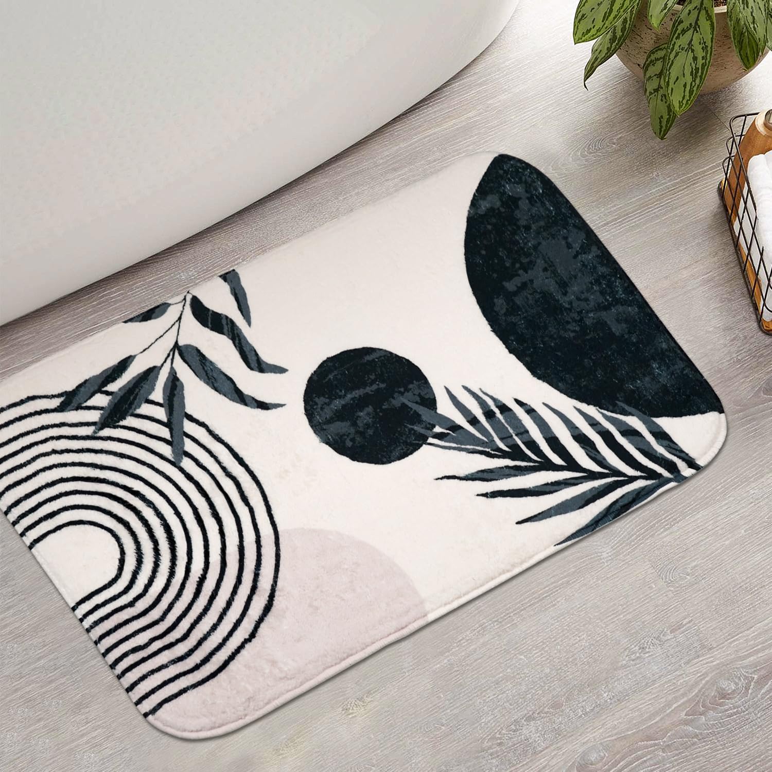 bsheuancek Bathroom Rugs Black and White Boho Bath Mat, Small Cute Bath Mat Non-Slip Soft Washable Bathmat Shower Rug for Bathtub Boho Decor