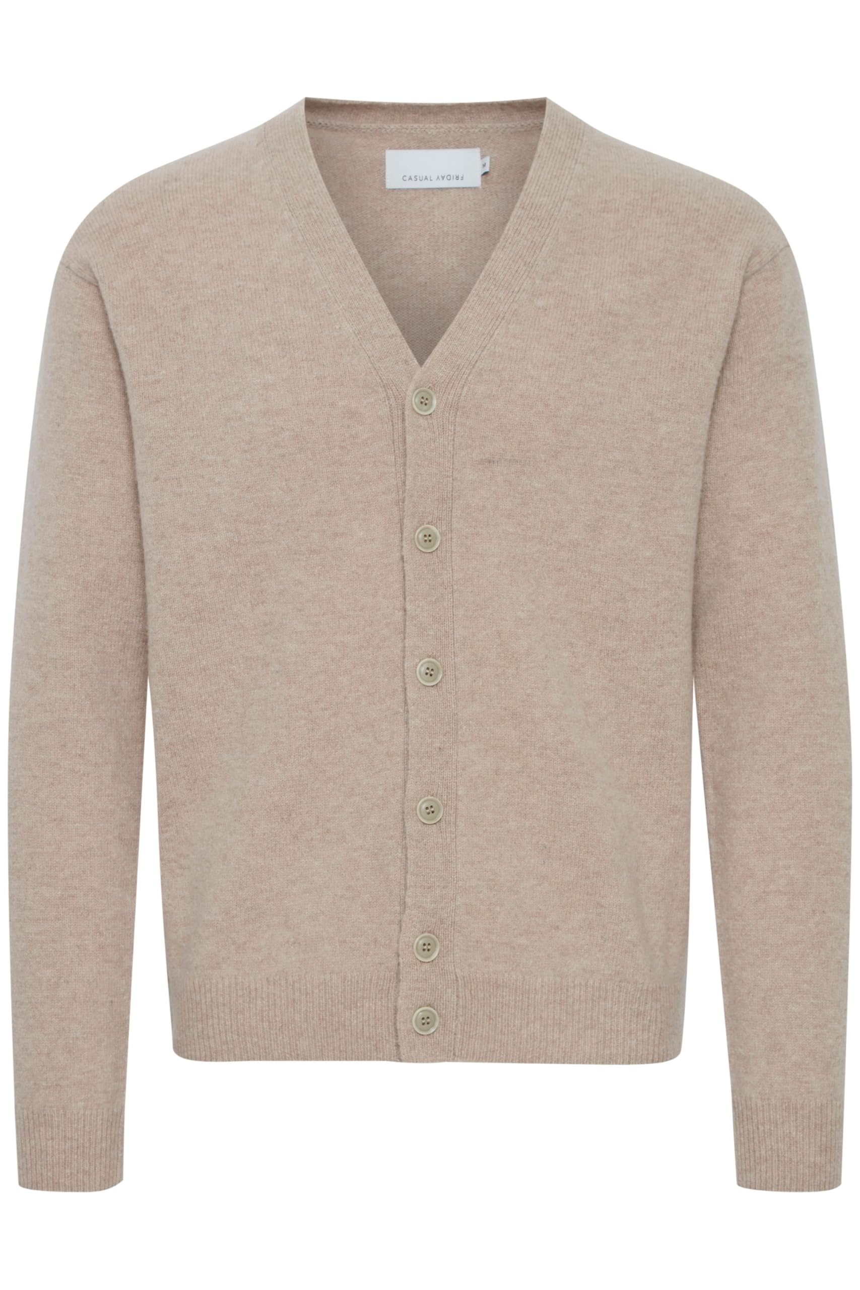 Casual Friday Men's Silver Mink Melange (1713121) Cfkarl Cardigan With V-Neck Button Placket Lambswool Regular Fit, L