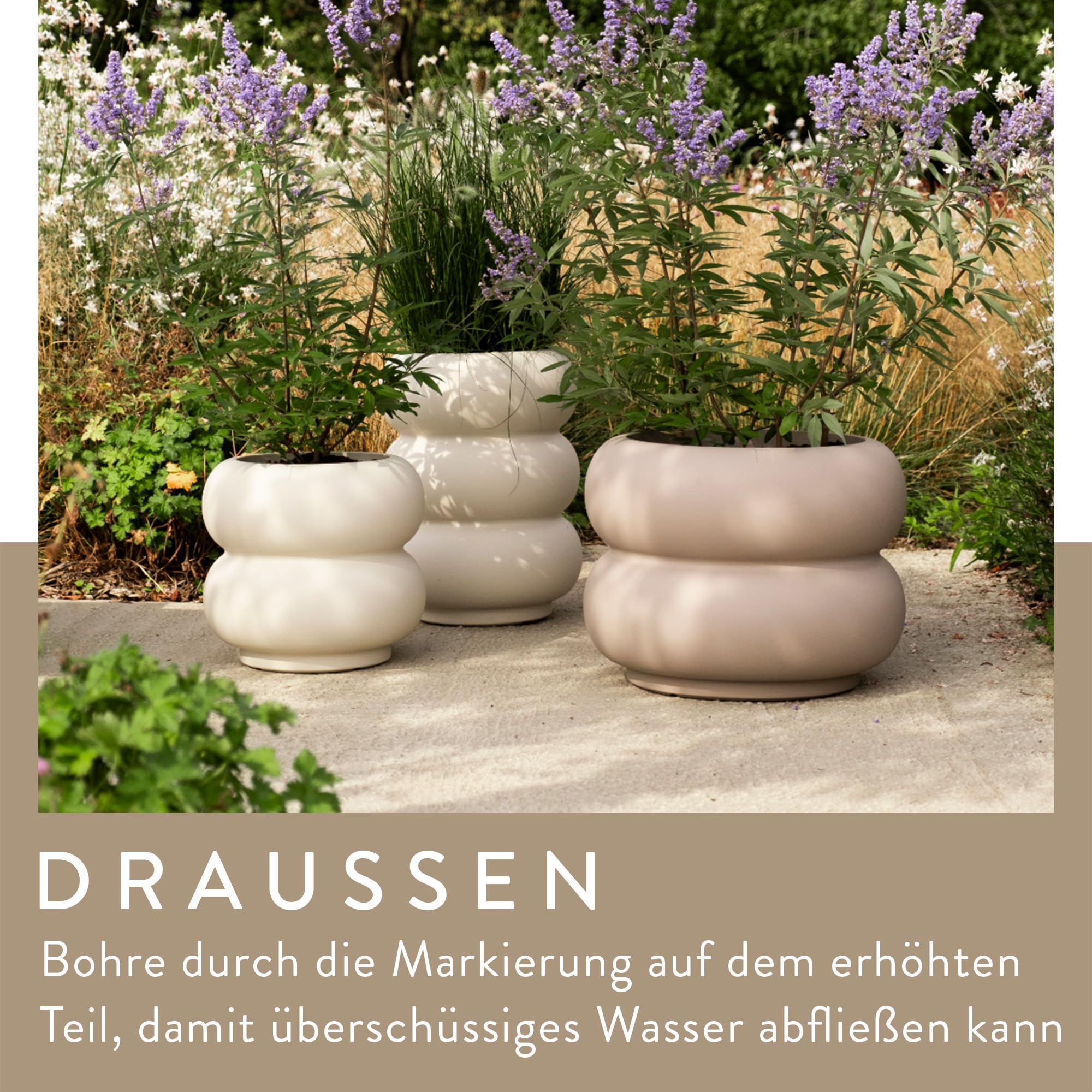 elho Amber roll Low 43cm Blumentopf - Linen White | Ø 43 x H 40 cm | Für Innen & Außen geeignet | 100% recycelter Kunststoff