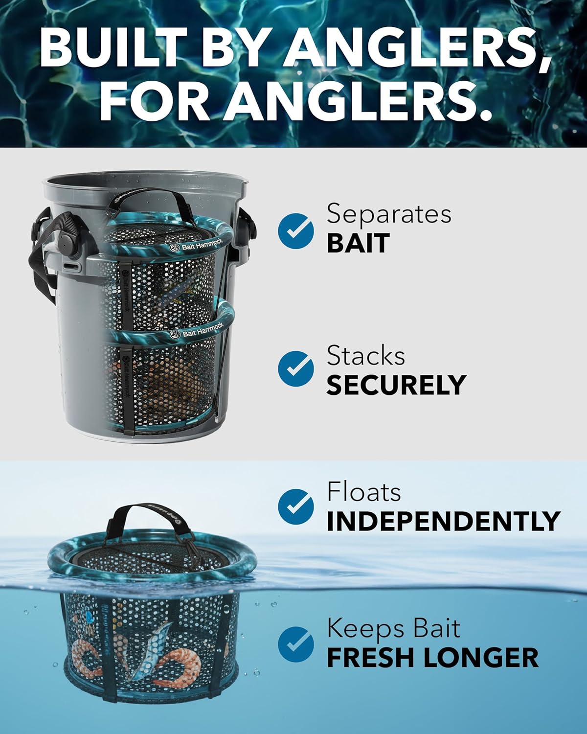 – Durable Fishing Accessories – Fishing Equipment for Boats & Flats Anglers – Floating Fish Basket for Live Bait – Collapsible & Stackable Storage