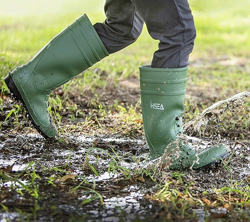 Miniatura 4 de HISEA Botas de lluvia con punta de acero para hombre, botas de goma de PVC, botas de trabajo impermeables para pesca en jardín, botas de trabajo al