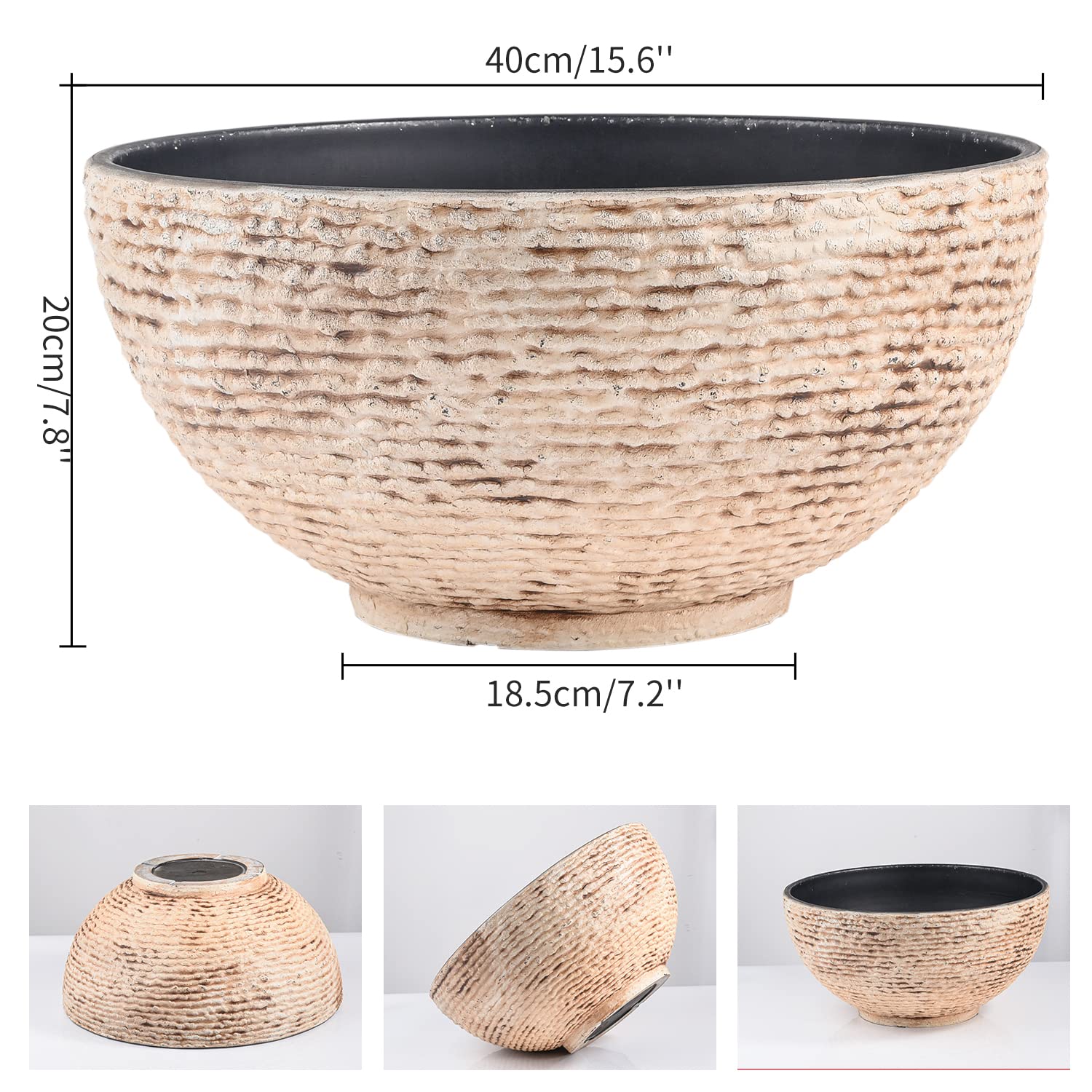 Sungmor Moderne Marmor-Textur Gartenschale – 39 cm, blau-schwarz, Harz-Blumentopf, Hydrokultur-Schüssel, Übertopf – großer Pflanzgefäß, Gartenpflanzentopf, Terrasse, Garten, Hof-Dekoration