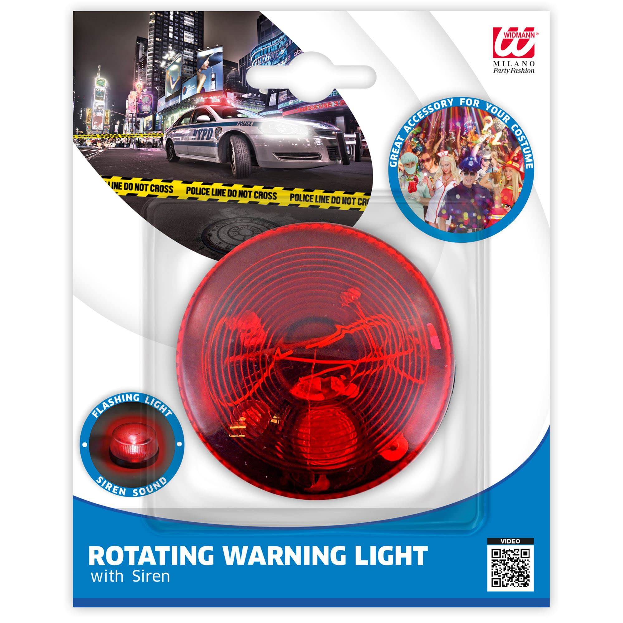 W WIDMANN MILANO Party Fashion – Luce lampeggiante con sirena, 7 x 4 cm, luce blu, polizia, vigili del fuoco, per carnevale