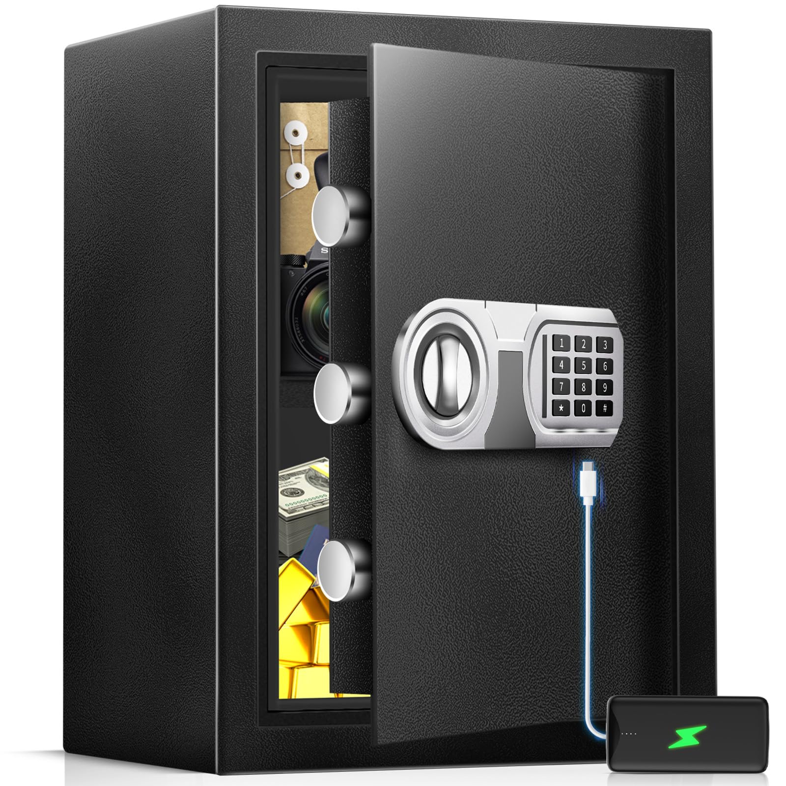 2.8 Cu Ft Fire Proof Safe for Home Documents, Digital Security Safe Box with LED Sensor Light & Emergency USB-C Cable, Removable Shelf for Money Jewelry Valuables