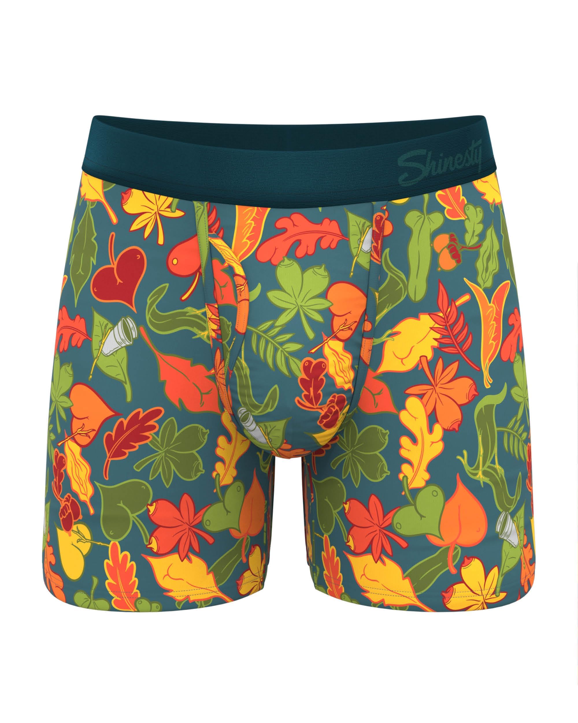 Shinesty Ball Hammock Boxer Brief - Pouch Underwear For Men with Fly, Naughty Leaves, L