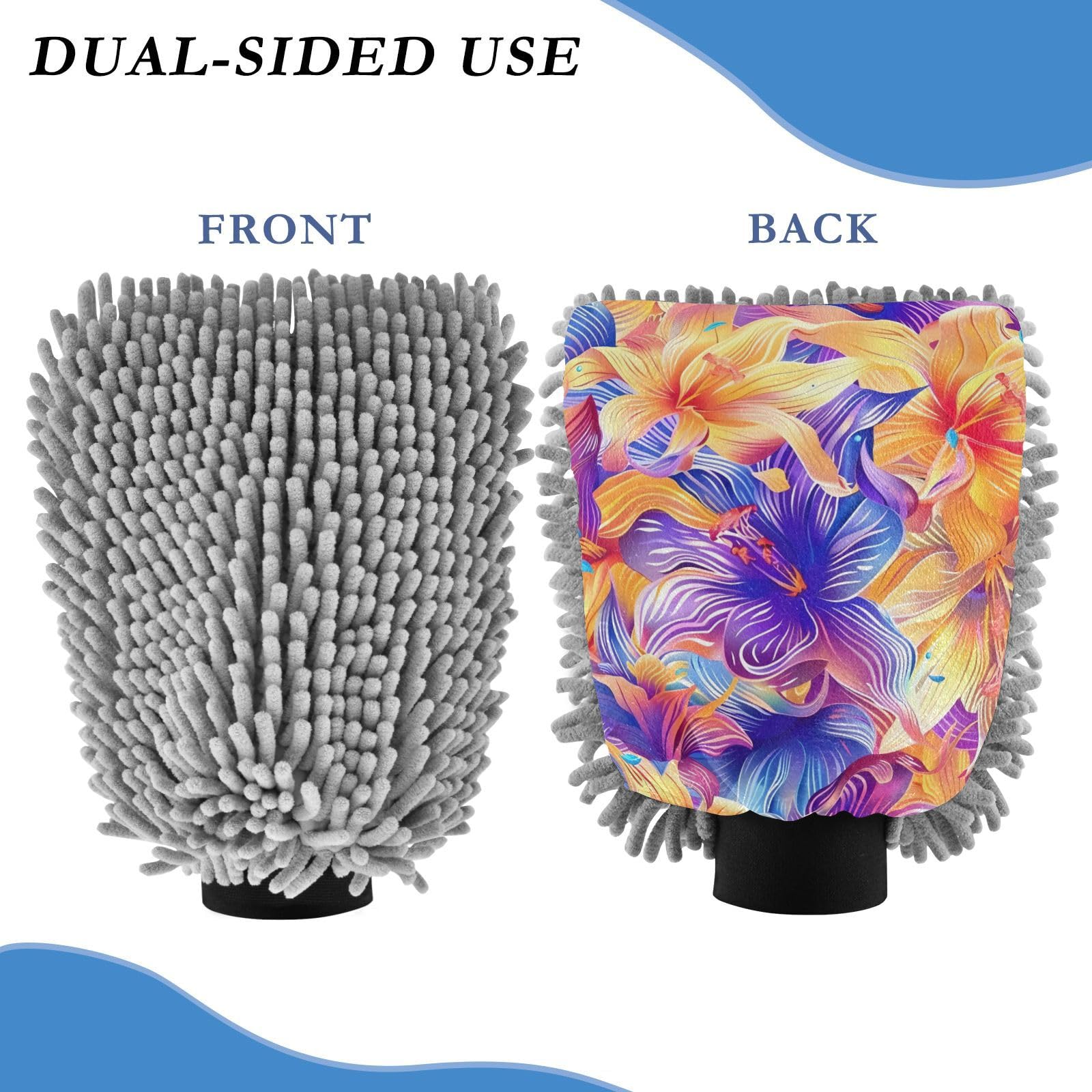 IOACIY Absorbent Microfiber Car Wash Drying Mitts, 2 Pack, Scratch-Free & Lint-Free, Rich Foam, Highly Absorbent, Double Sided, Wash Mitt Perfect for Car Washing, M, Flower (20)
