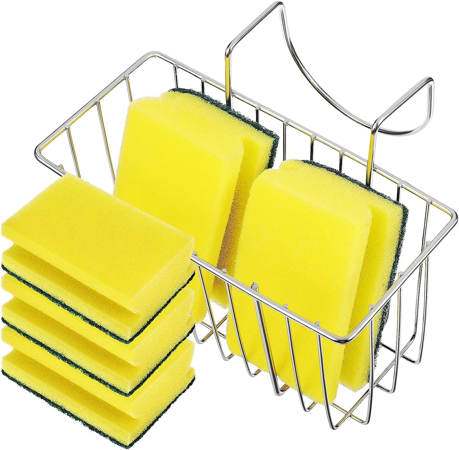 Mobestech 1 Set Kitchen Sponge Holder Stainless Steel Sink Organizer Sink Hanging Basket with