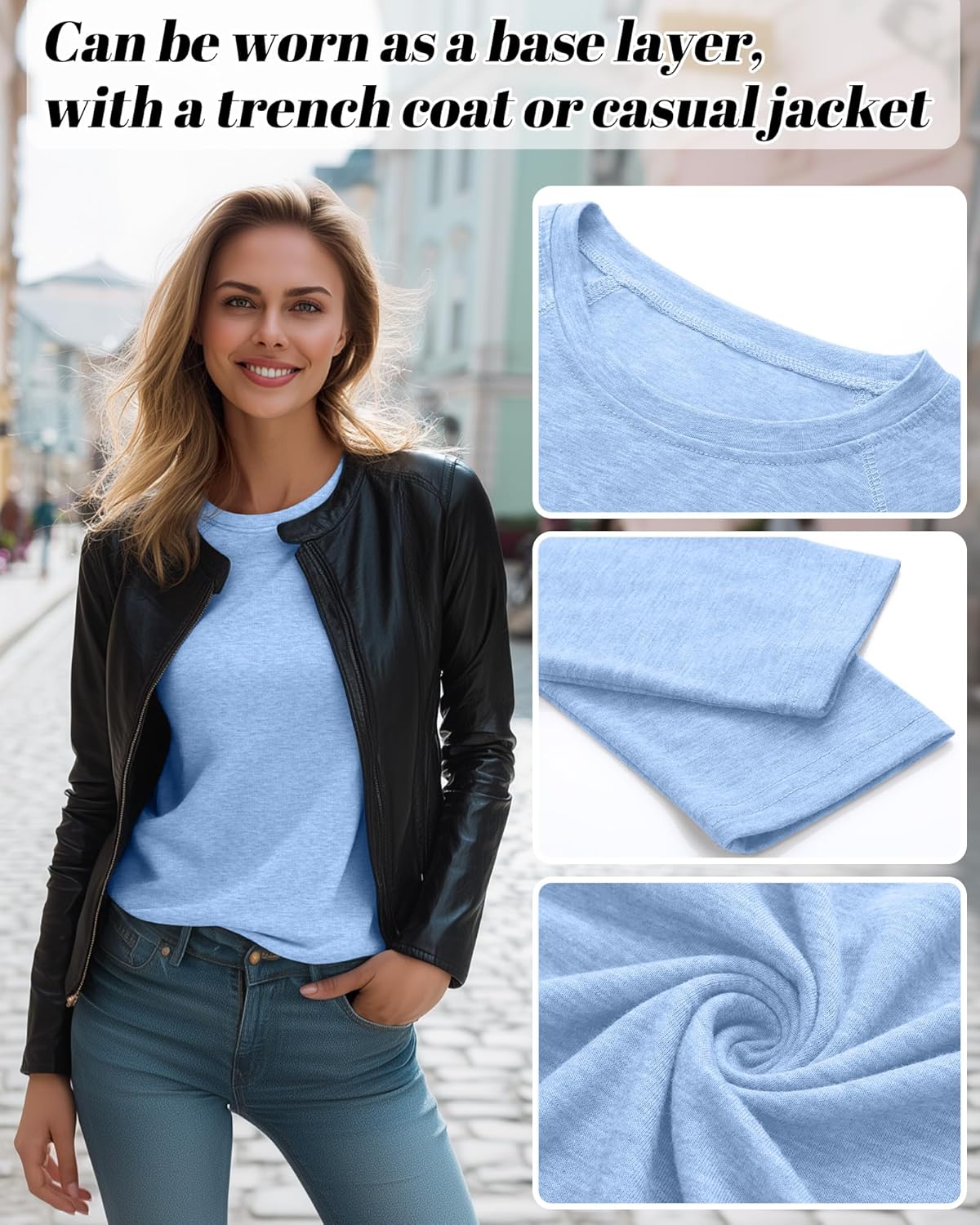 Ficerd 3 Pack Women's Long Sleeve T-Shirts Crew Neck Raglan Sleeve Casual Loose Fit Shirts Side Split Curved Hem Tunic Tops - Image 5