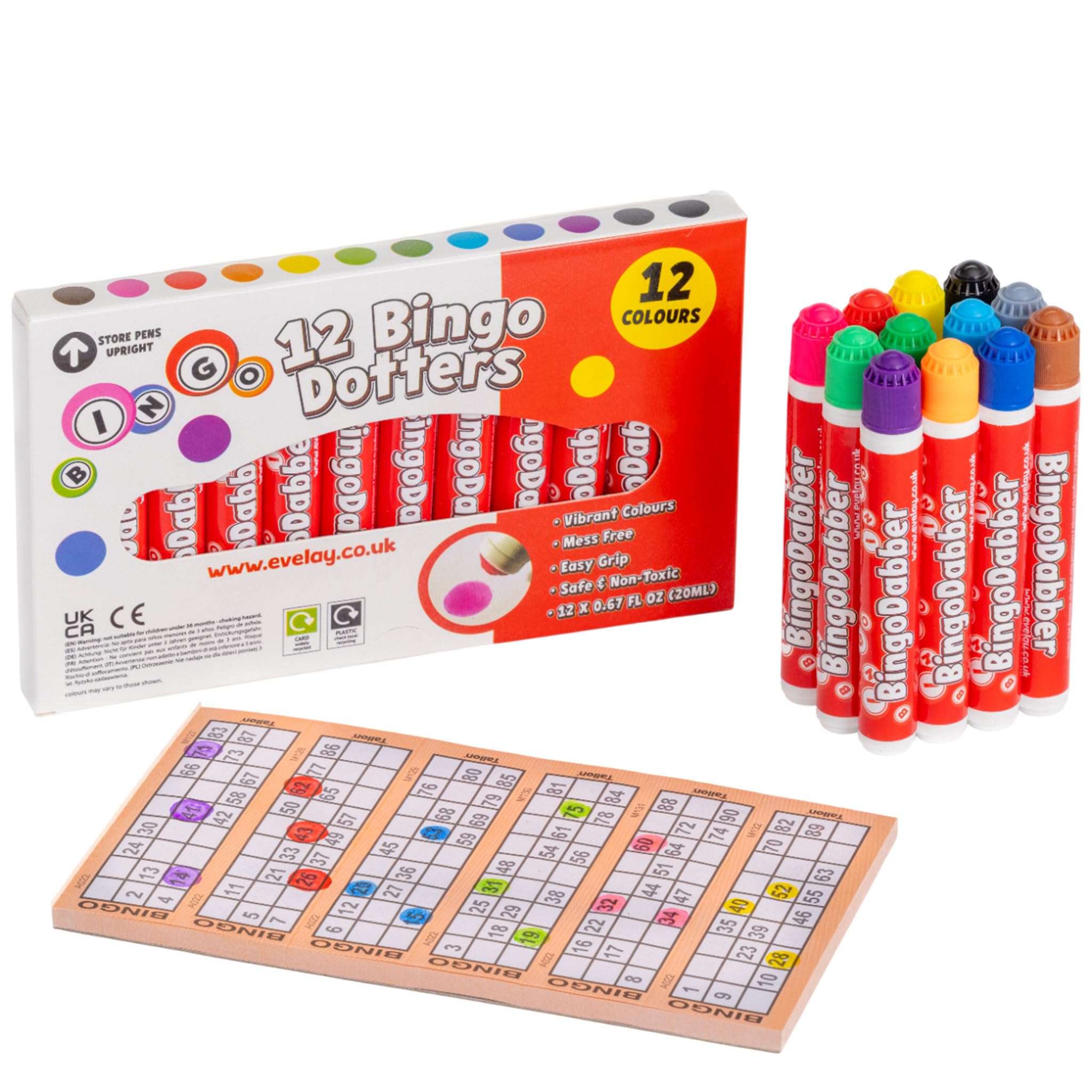 evelay 12 farbige Bingo-Dabber-Filzstifte, gemischte Stifte, Ticket-Dobber, tropffrei