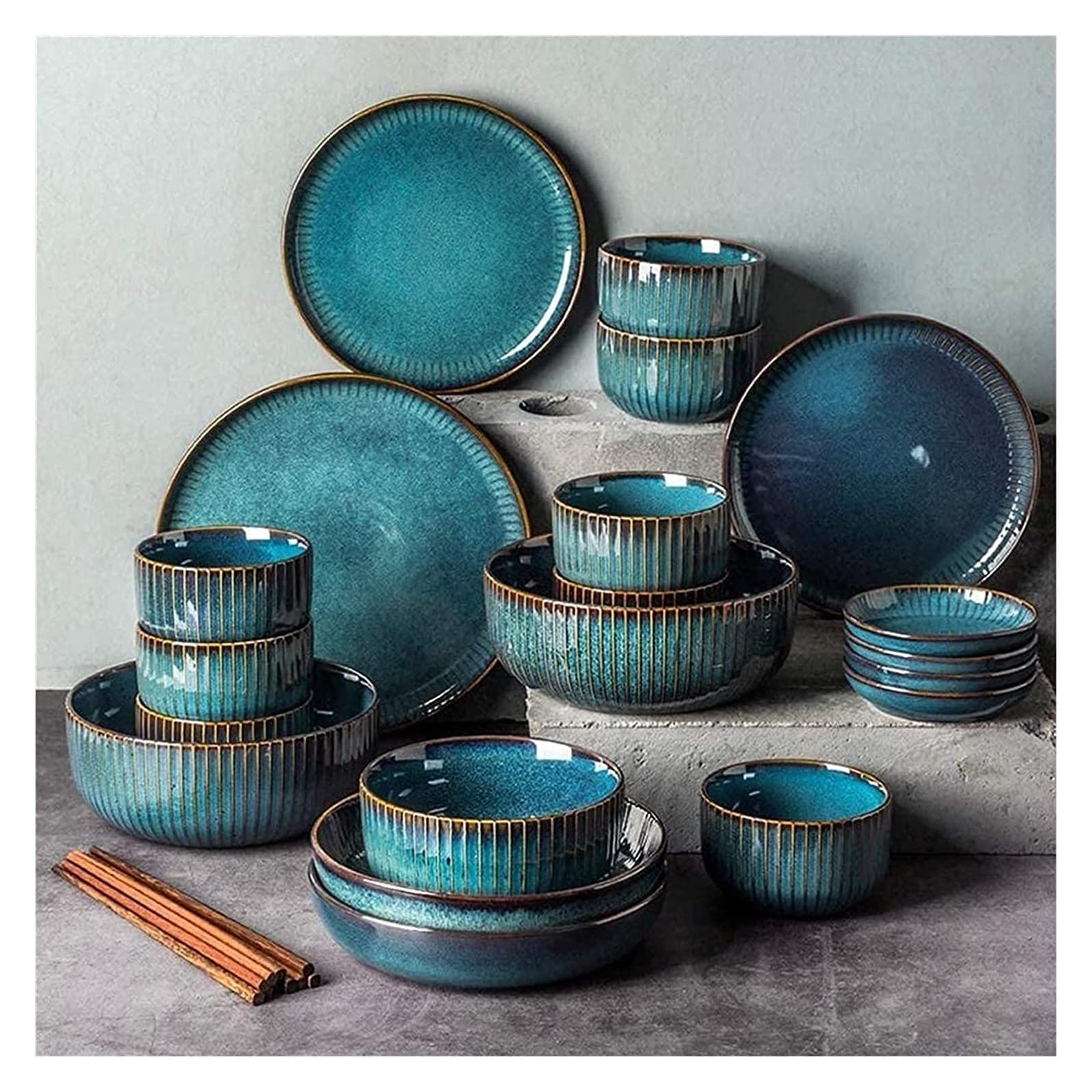 GRDDBZA Dinnerware Set Dinner Party Tableware Service Set Ceramics Dinner Set, Bowl/Spoon/Plate American Style Dinnerware Set 28 Pieces for Family Party and Kitchen Restaurant