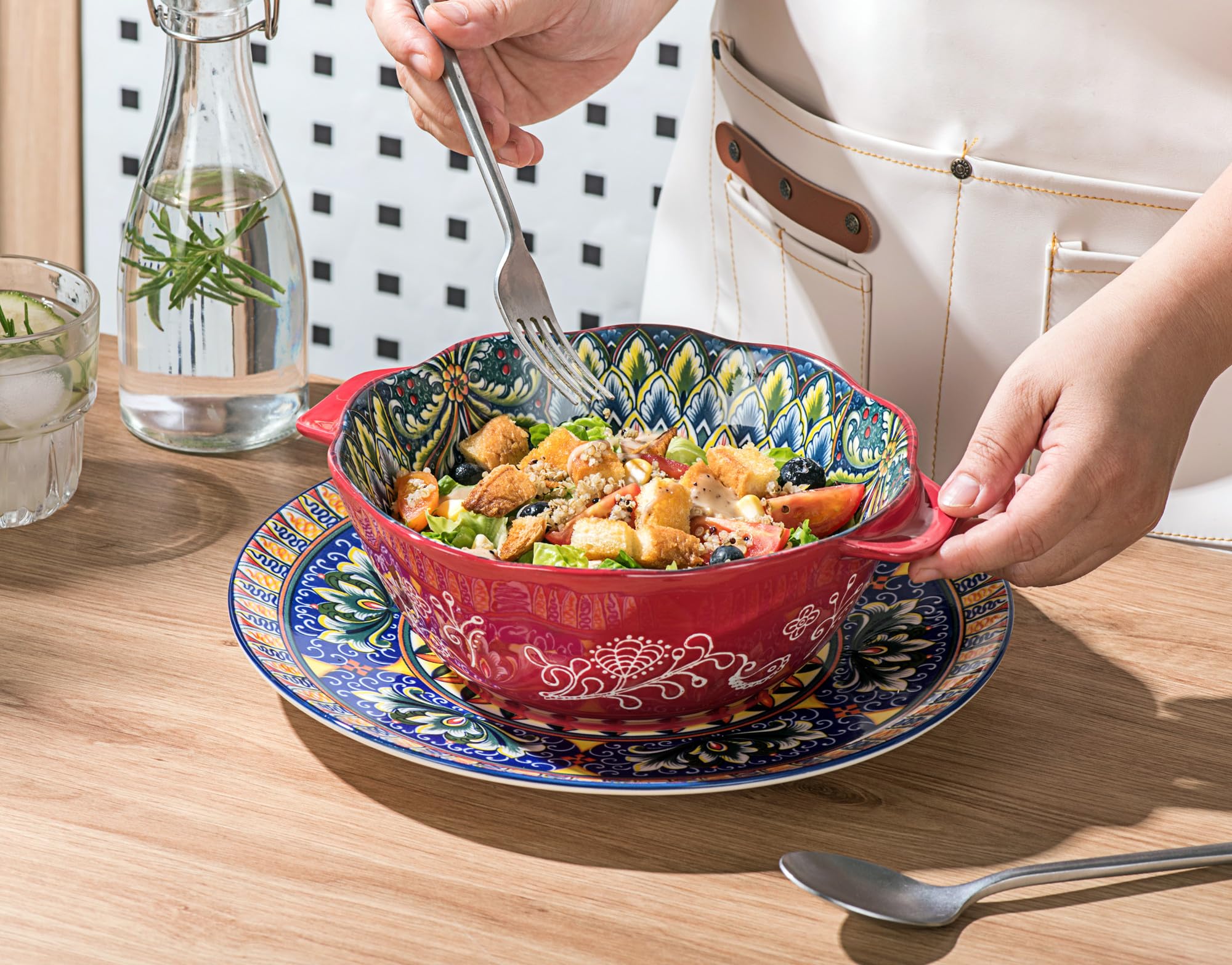 Henten Home Cuencos de Porcelana para Cereales 1450ml, Cuencos de Sopa de Colores Vibrantes,Ensalada Pequeña, Guisos, Arroz, Microondas y Lavavajillas, Juego de 2