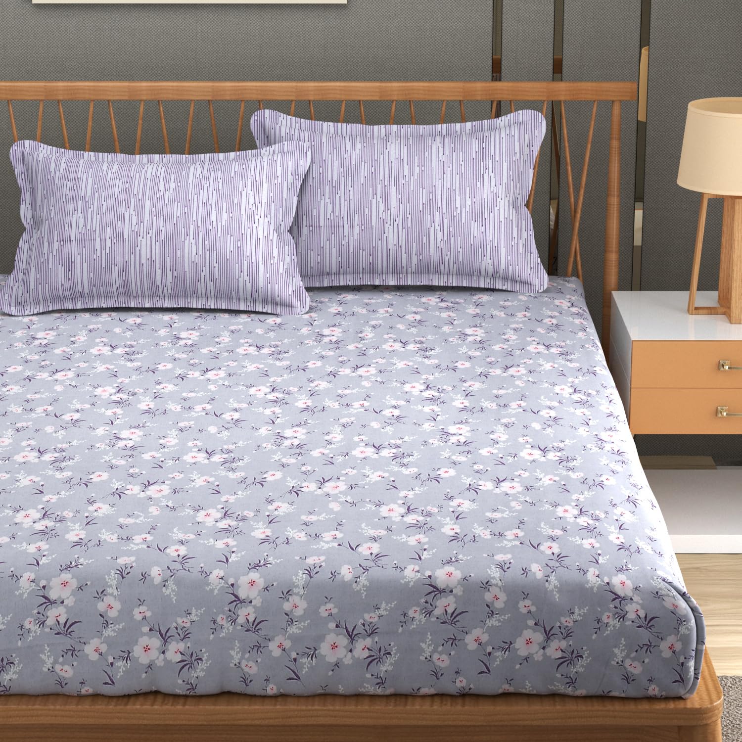 Homefab India 210 TC Glace Cotton King Size BedSheet with 2 Pillow Covers - (108x92 inches) - Floral, Purple (B0CCKYQ9N1) Amazon Price History, Amazon Price Tracker