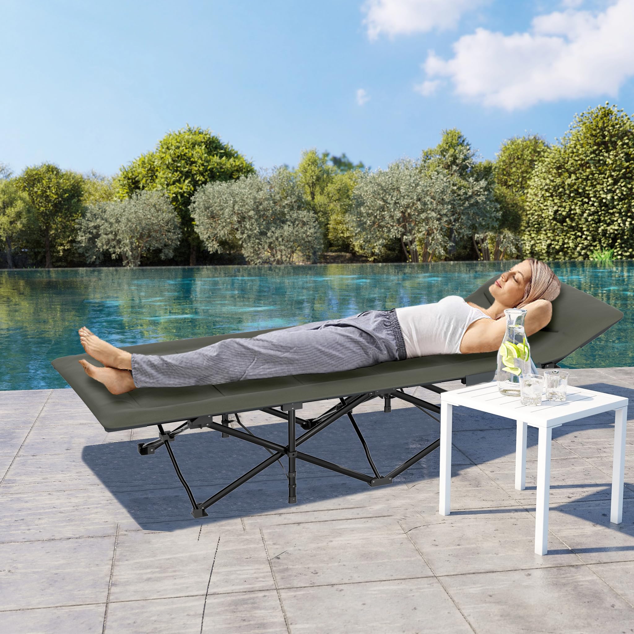 FIVMEN Feldbett Klappbar 185x75 cm Klappbett Campingbett mit Matratze, Kissen und Seitentasche Gästebett Karpfenliege Campingliege bis 250kg Belastbar für Outdoor Camping Garten