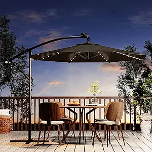 Garvee 10ft Solar Lights Offset Patio Umbrella, Cantilever Umbrella with Easy Lift & Tilt Adjustment, 8 Ribs Sun umbrella UV Protection for Backyard, Pool, Garden - Gray