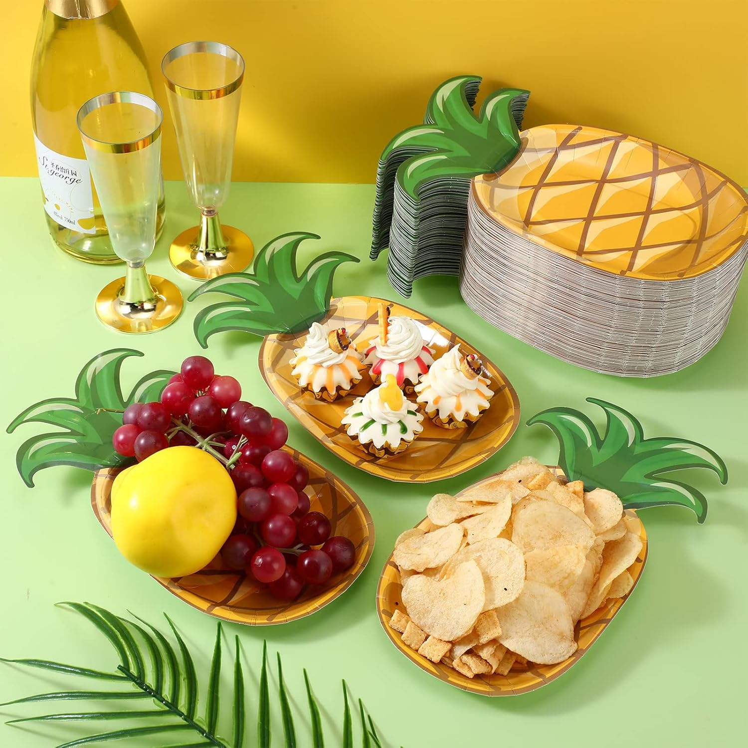 Gerrii 200pcs Pineapple Plate Pineapple Party Paper Plates Hawaiian Themed Parties or Luaus for Summer Beach Tropical Birthday Wedding Family Party Supplies 10 x 6 in