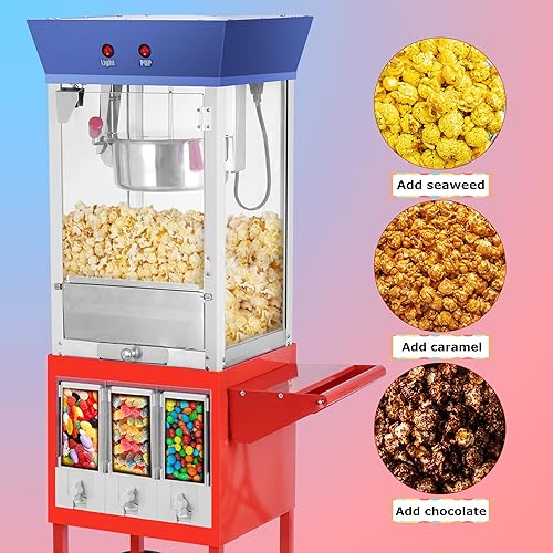 Miniatura 3 de Máquina para hacer palomitas de maíz, 8 onzas, estilo teatro, portátil, portátil, con tres dispensadores de caramelos y granos de almacenamiento,