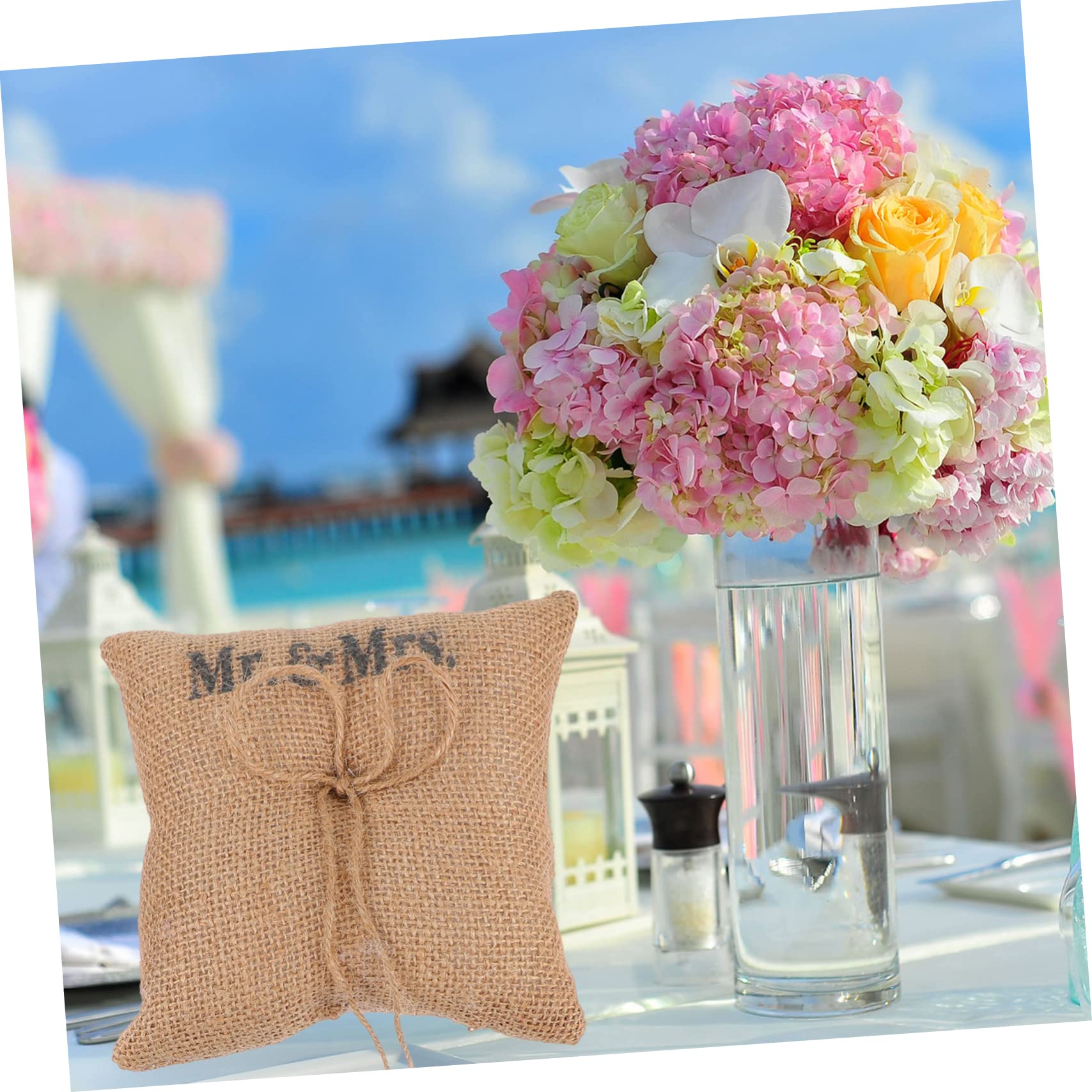 Amosfun 1Pc Elegant Ring Bearer Pillow with Bows Wedding Ring Cushion for Ceremony and Engagement Lightweight and Portable Decor for Bridal Events