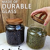 Vista 5 de 1 tarro de almacenamiento de vidrio con tapas herméticas, recipiente de café de 54 onzas líquidas (54.1 fl oz) con tapa de madera, recipiente