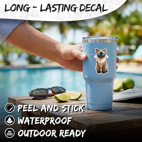Miniatura 3 de Calcomanía de gato siamés de 4 pulgadas, gato hablador de punta azul siamés, calcomanía de vinilo impermeable para laptop, botella de agua, vaso de