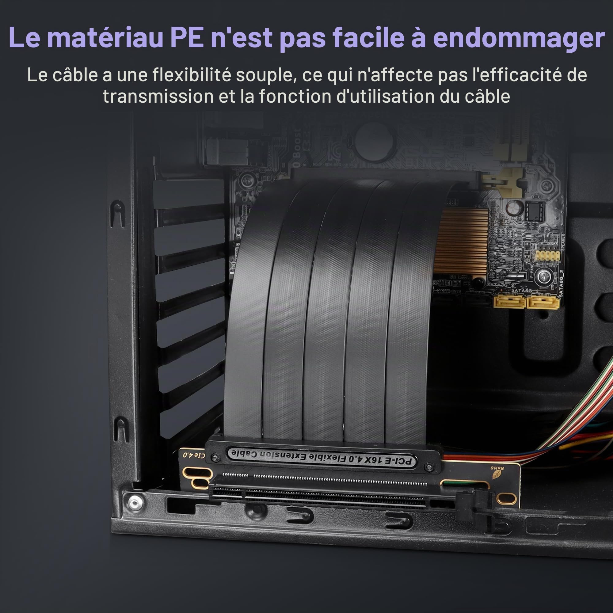 GINTOOYUN Câble d'extension pour Carte Graphique PCIE 4.0 X16 Noir PCIE 4.0 X16 mâle vers Femelle à 90 degrés Câble d'extension GPU pour châssis de Carte Graphique,etc(9.8Inch) (90 degrés)