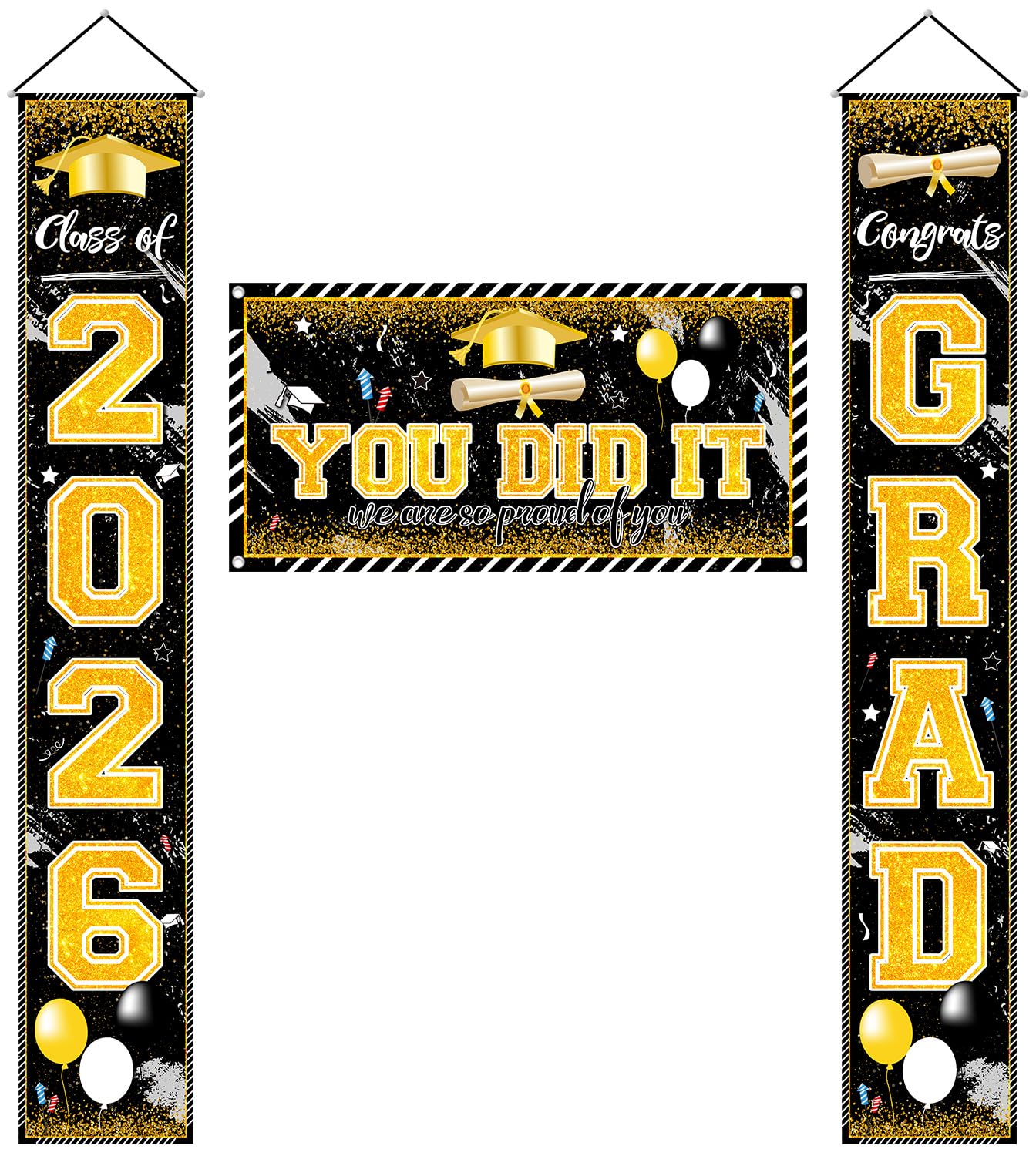 Black Gold Graduation Decorations Class of 2026 Congrats Grad Banner Grad Porch Sign Door Banner and You Did It Backdrop for High School College 2026