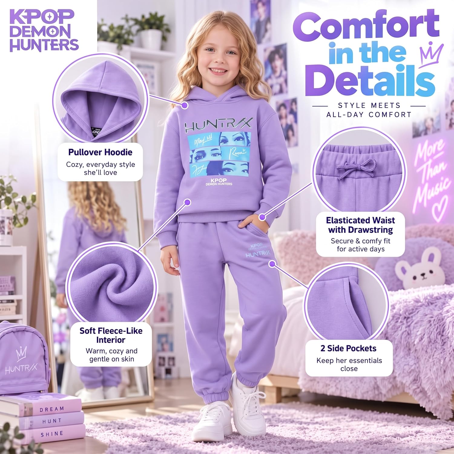 Get Trend KPop Demon Hunters Sweatsuit, Hoodie and Sweatpants Set for Girls