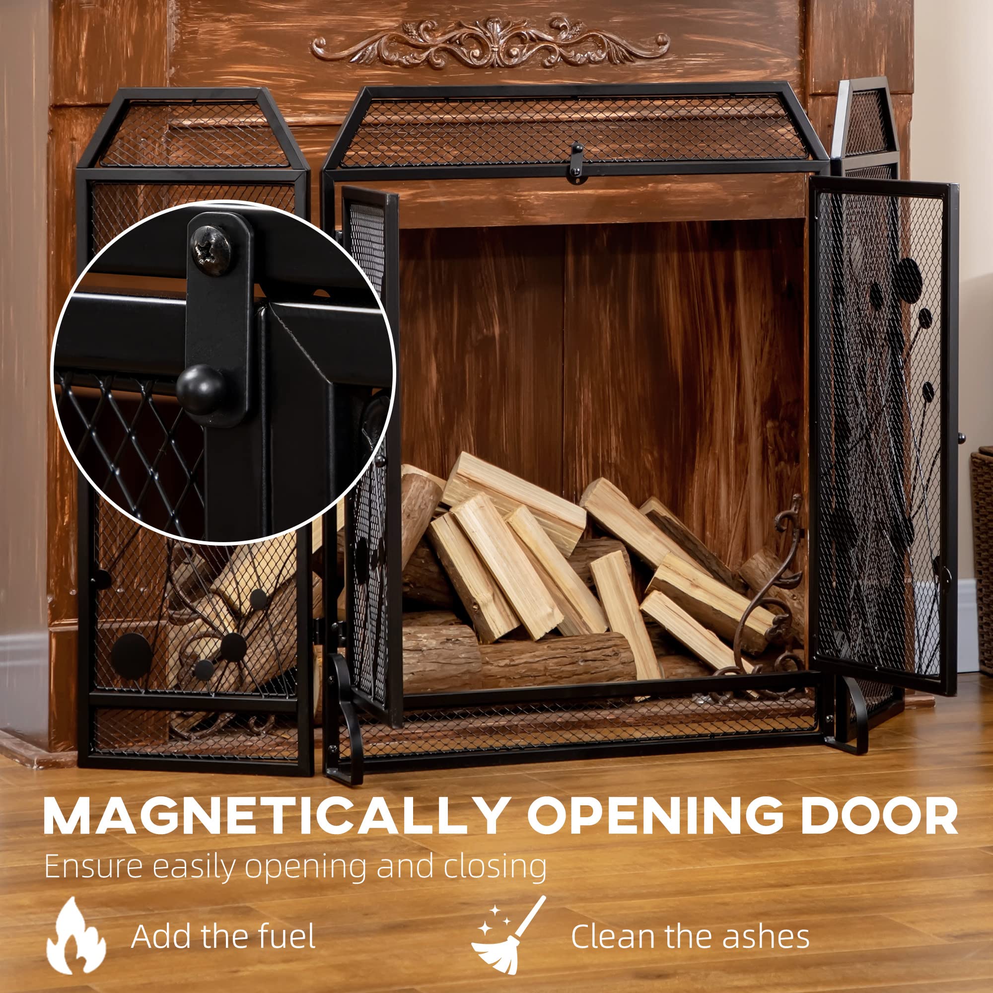 HOMCOM Chimenea Plegable de Acero y Metal Negro con 2 Puertas con Cierre magnético, 125x80cm