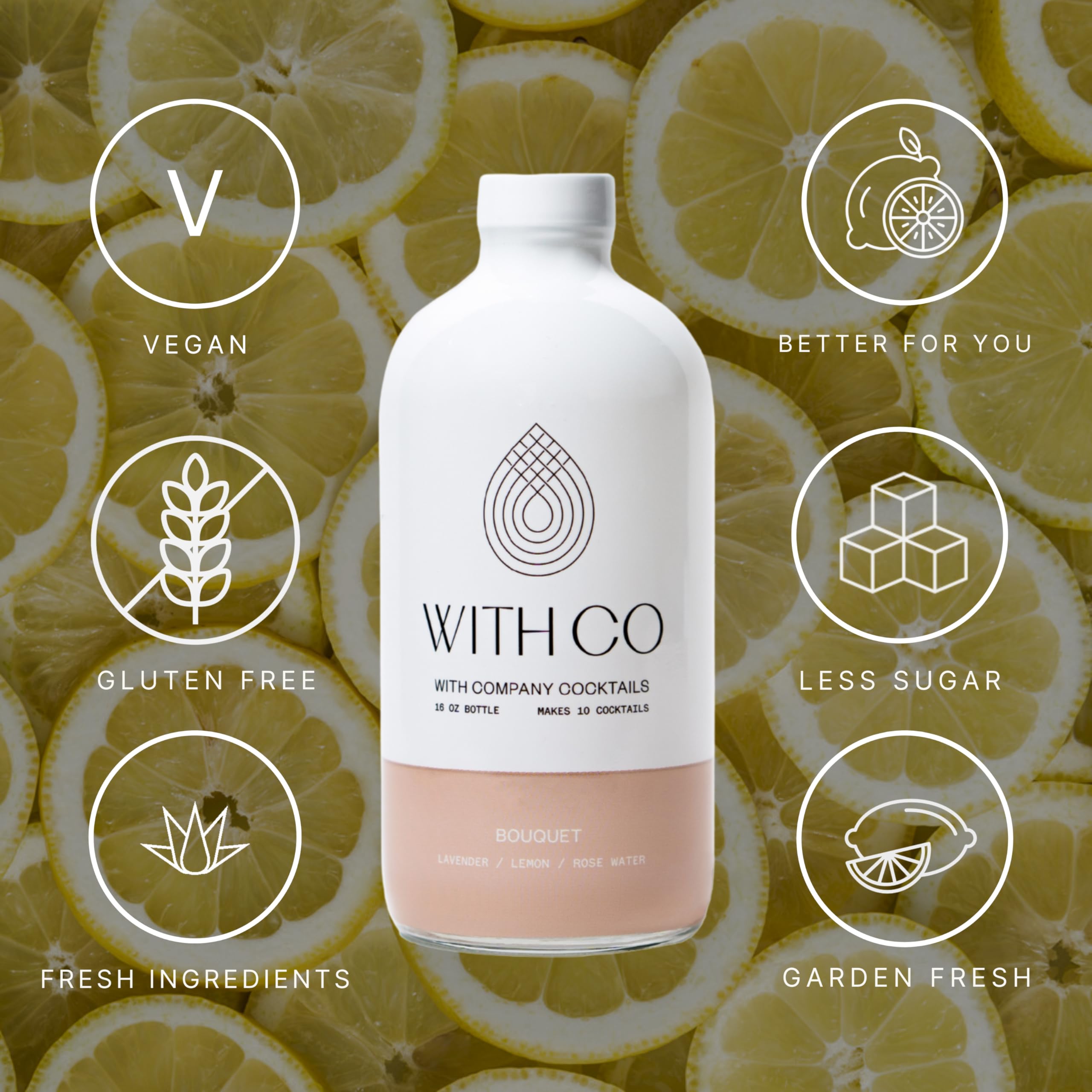 WithCo Bouquet Gimlet Craft Cocktail Mixer with Lemon, Lavender, and Rosewater Makes 10 Drinks Just Add Gin, Vodka or Tequila or drink as a mocktail with soda water thumbnail 2
