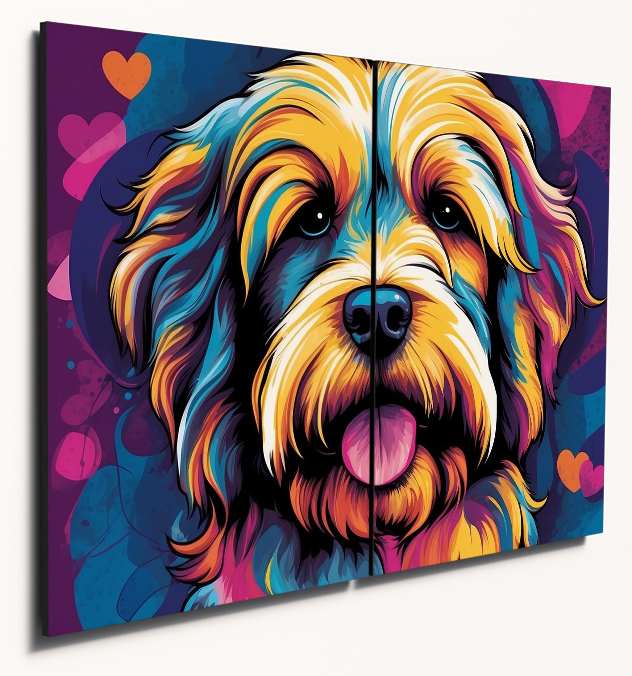 The Plum Penguin Tibetan Terrier Pop Art Wooden Wall Decor – A4 MDF Bright Duo Set Canvas Alternative 40 x 30cm