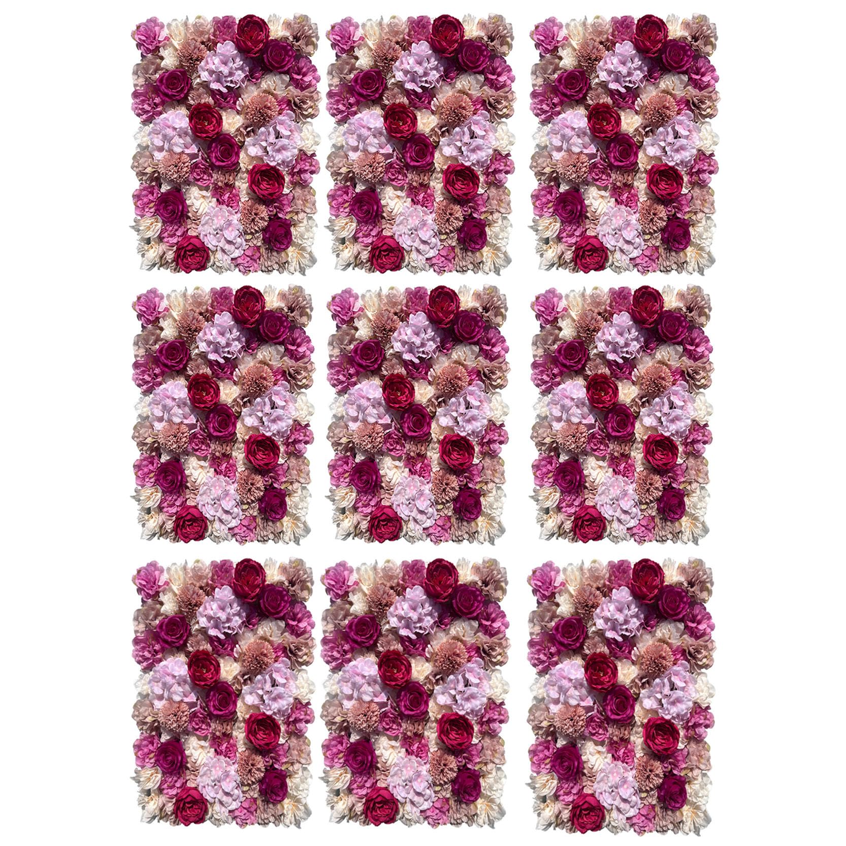 GOUZIBHD 3D Rose Wall Mat Artificial Flower Wall Panel,15.7 x 23.6 inch Fake Silk Flower Backdrop Decorative Faux Floral Panel for Photo Background Home Wedding Party(Size:9PCS)