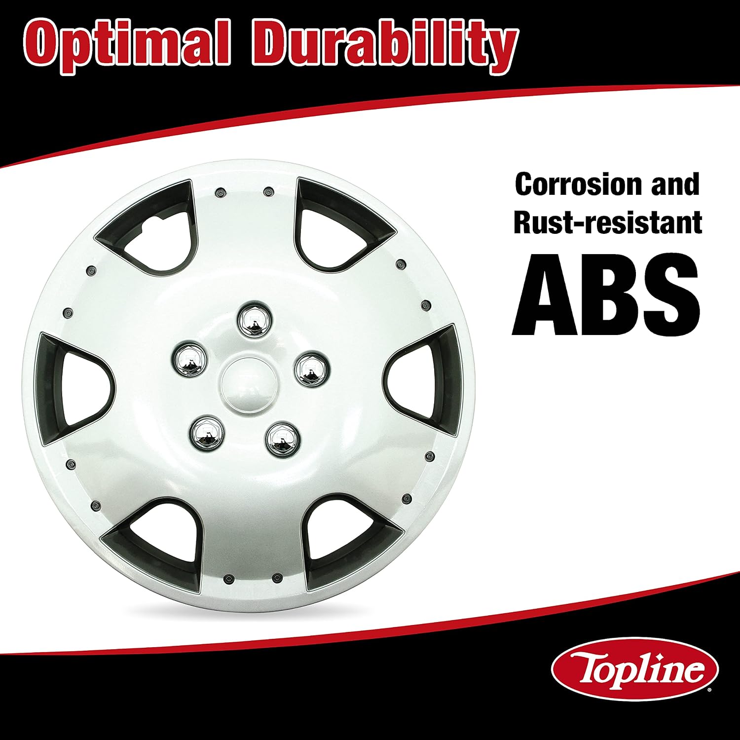 Topline Products C8044-15S Silver 15" ABS Wheel Cover | Universal Hubcap | High Impact Strength | Heat-Resistant | Pack of 4