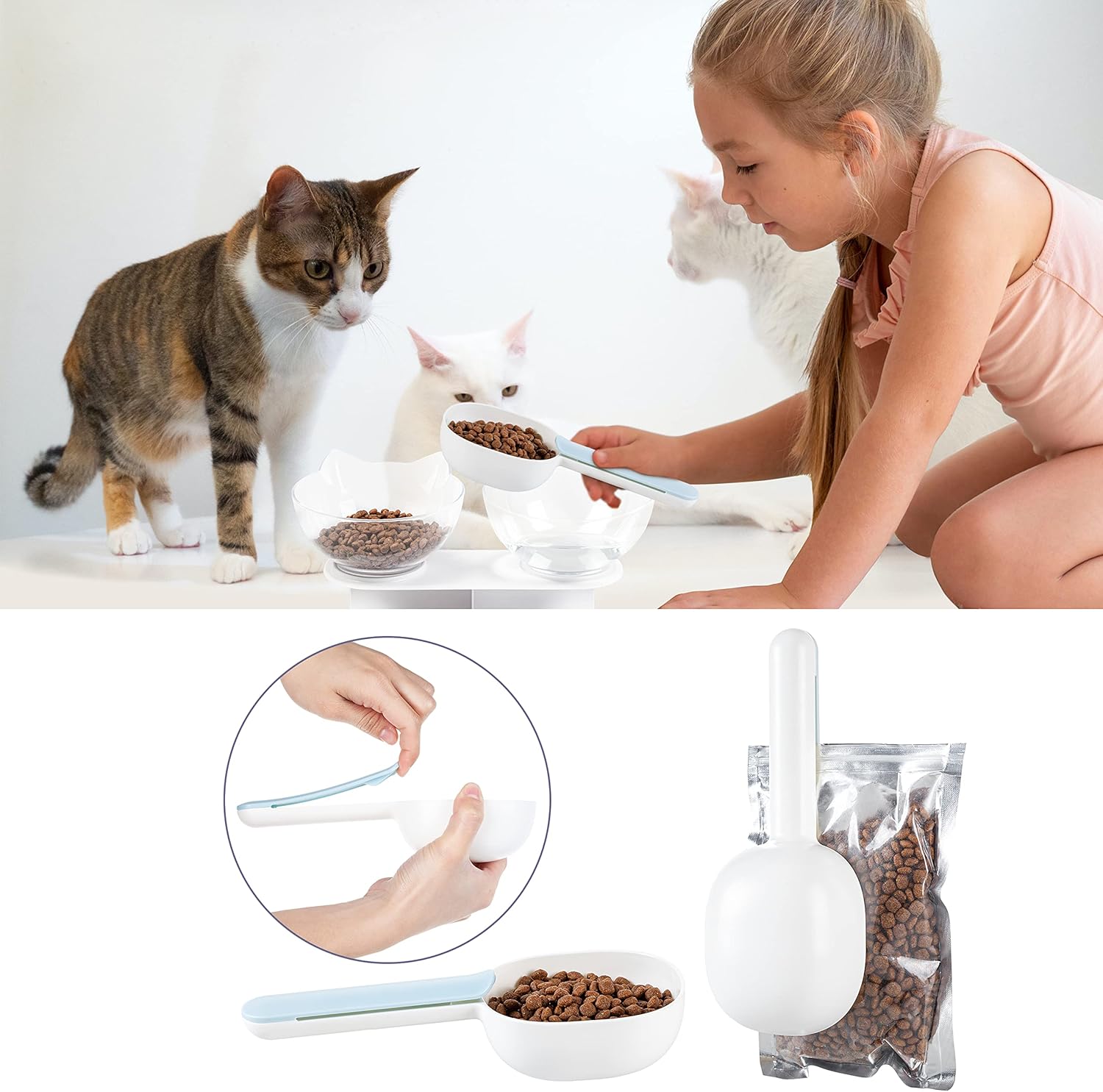 Cat Bowls with Stand Tilted 15° - Raised Cat food bowl with scoop, Anti over-turned and Anti spill Tilted Cat Bowl, Feeding and Water Supplies for Cat 6 81nS0hmQt5L. AC SL1500