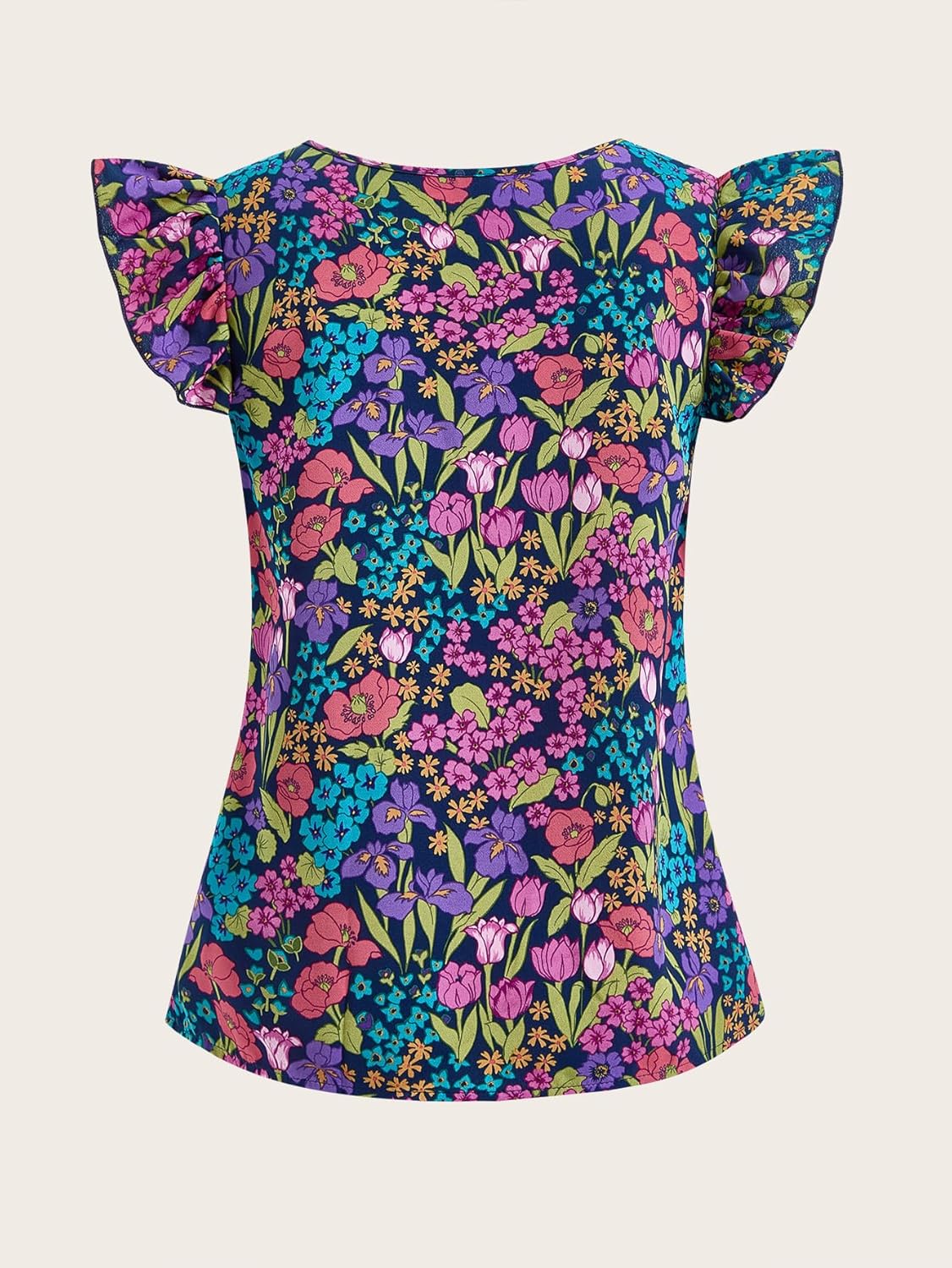 Women's Boho Floral Print Ruffle Cap Sleeve Blouse Summer V Neck Beach Vacation Tops - Image 2