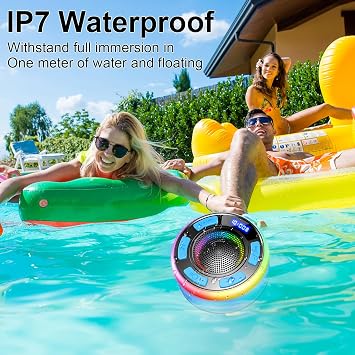 Bluetooth Shower Speaker with IPX7 Waterproof, Bluetooth Speaker with HD Stereo Sound, Built-in Mic Portable Wireless Speaker with Dynamic Lights 10H Playtime, for Outdoor Kitchen Gifts Golf, Blue