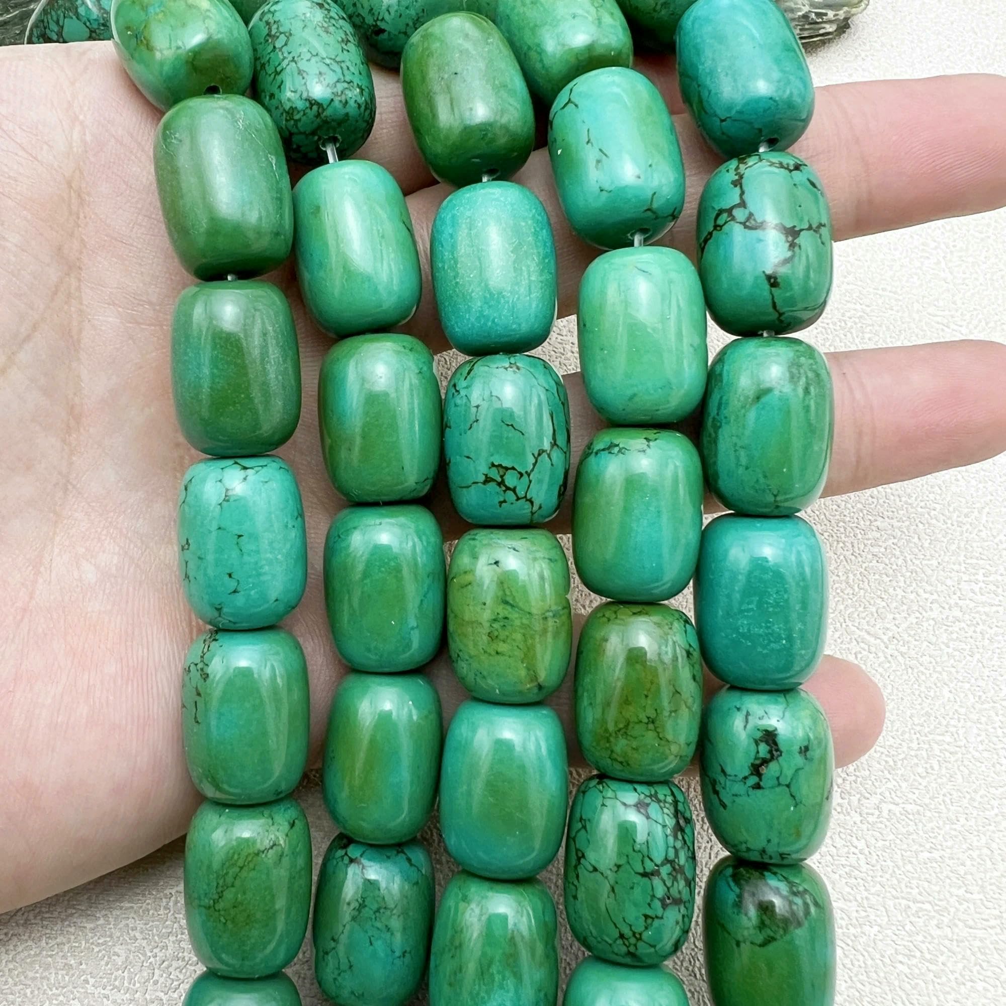 22 cuentas grandes de turquesa verde natural en forma de barril, 13 x 18 mm, para hacer joyas DIY (MY250202)
