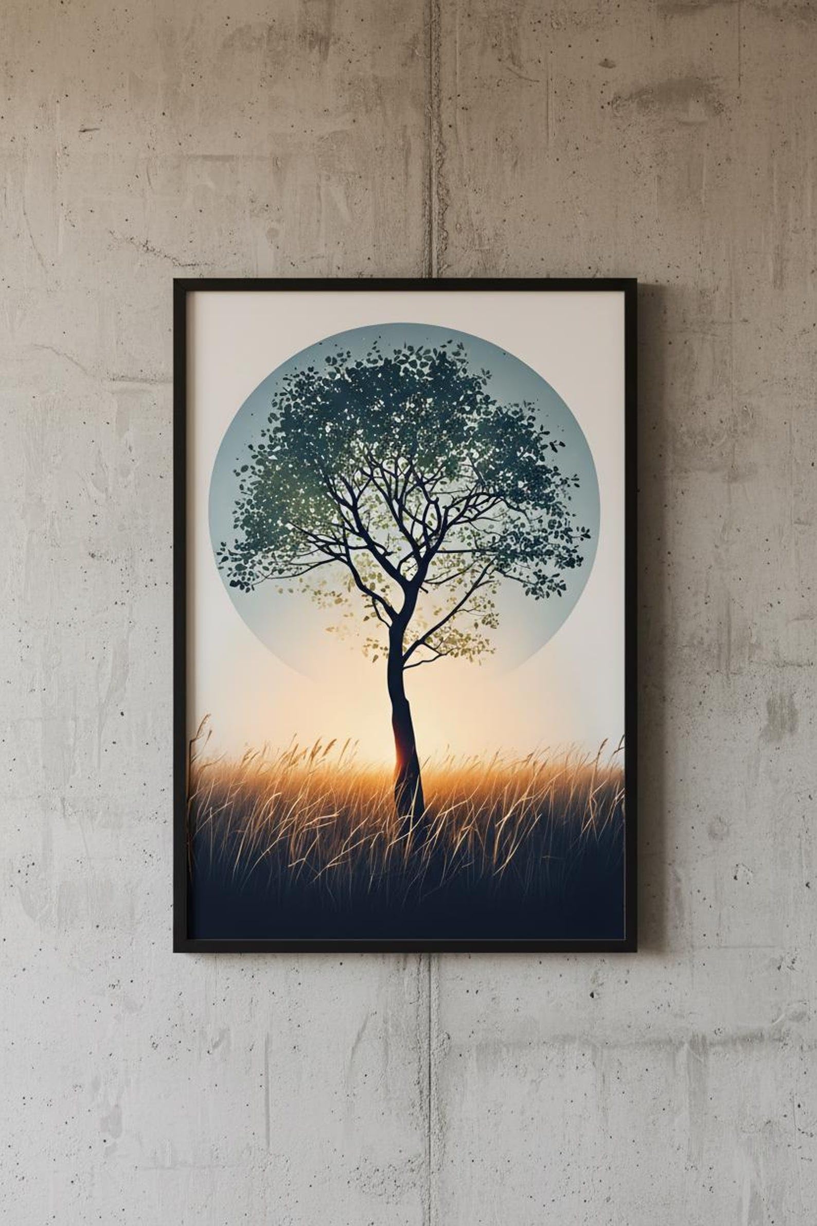 LMYCHENG Tree Silhouette Print | Minimalist Botanical Wall Art | Abstract Sunset Field Painting | Large Room Home Poster Decor(70x110cm/Frameless)