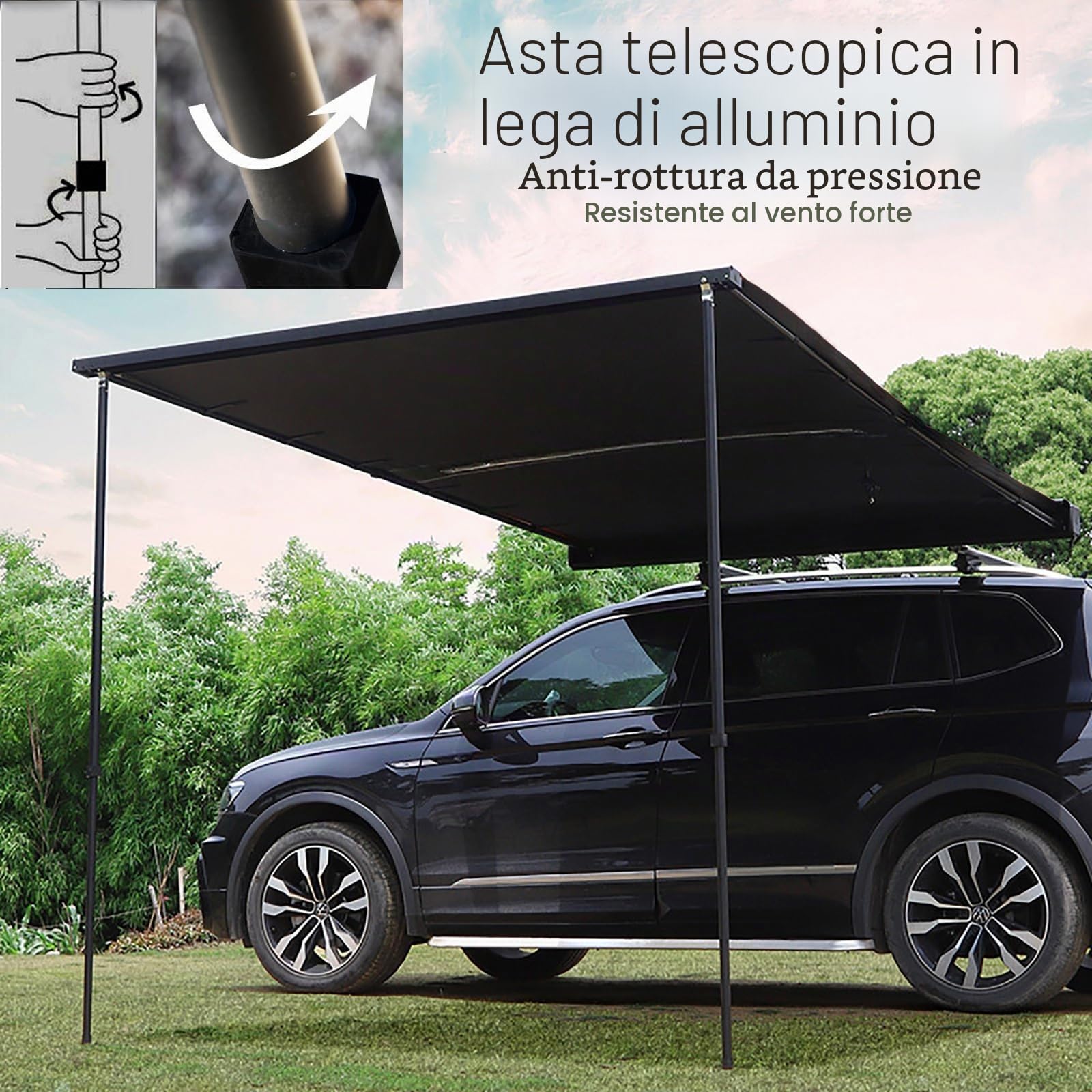 Tenda Campeggio Auto Tendalino per Auto PU5000mm 160x250cm per SUV Camion Furgone
