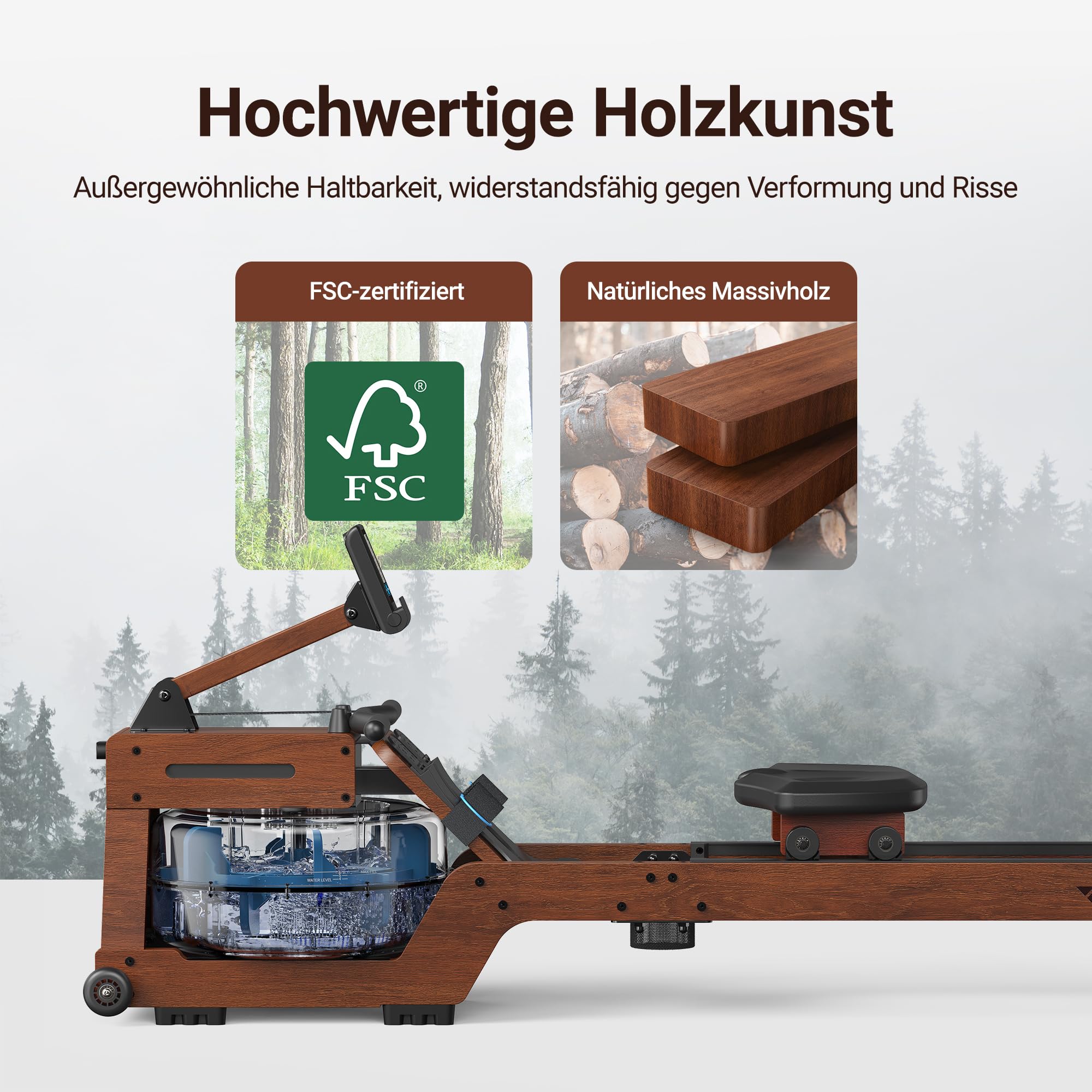 MERACH Wasserrudergerät für Zuhause, Intensives Rudererlebnis mit Gummibaumholz & 22L-Wassertank & Exklusiver App, Professioneller Monitor- und Tablet-Halterung, Bequemer Ergonomischer Stuhl(R14)