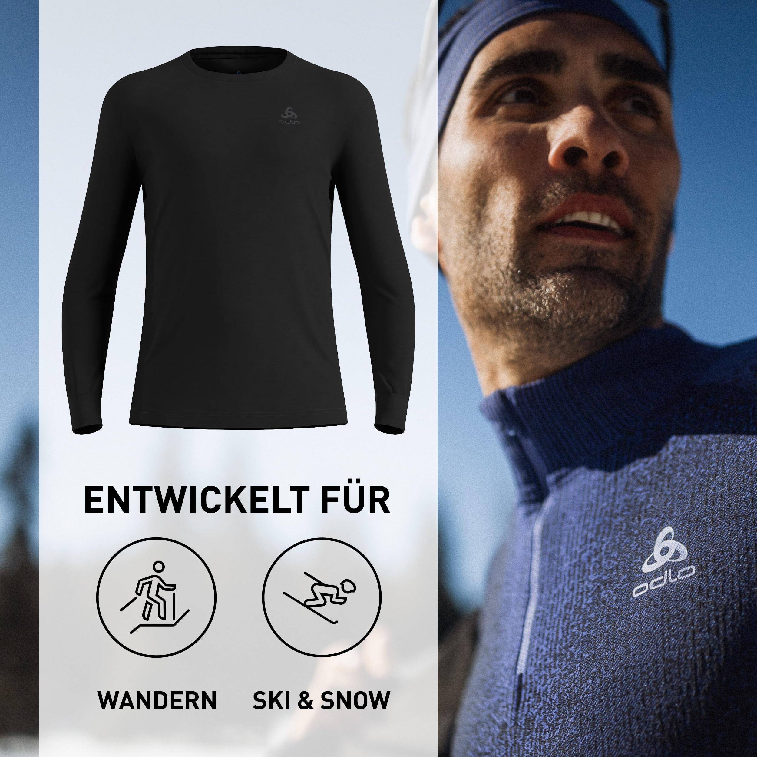 Odlo Thermounterwäsche Herren Merino 200 | Merino Unterwäsche | Langarm Thermoshirt Langarm Thermoshirt mit Rundhals | Herren
