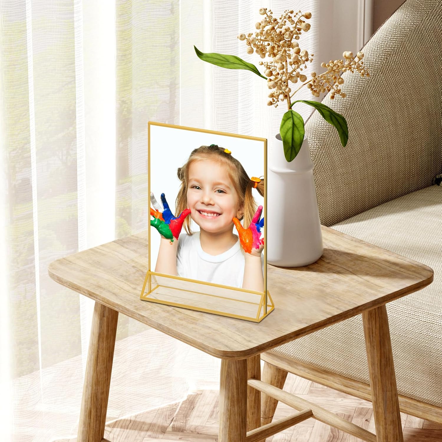 8.5x11 Picture Frame Gold Acrylic Sign Holder, Double Sided Gold Frames Display Stand for Wedding Signs Table Numbers , Pack of 6