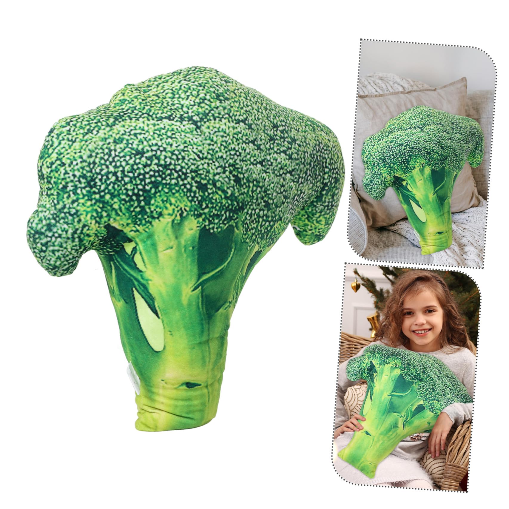 FRCOLOR Realistisches Gemüsedekorkissen Baumwolle Plüschkissen Pp aus Brokkoli Gemüse Weiches Grünes Dekokissen Kuscheliges fürs Sofa Zuhause und Kinder