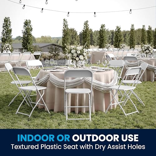 Miniatura 6 de Silla plegable de plástico Flash Furniture Series Hercules color blanco paquete de 10 unidades capacidad de peso de 650 libras cómoda silla para