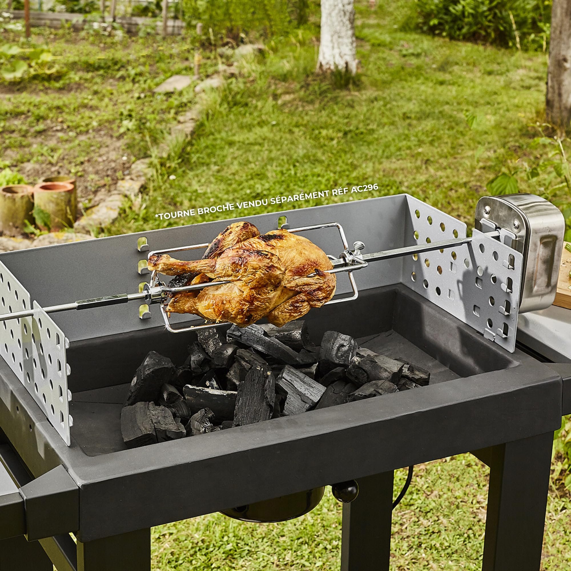 Cook’in Garden - Motor Giratorio eléctrico de Acero Inoxidable, 220 voltios, Compatible con Broche AC296, Accesorio para Barbacoa de Carne y Ave, Resistente y fiable, Uso Exterior