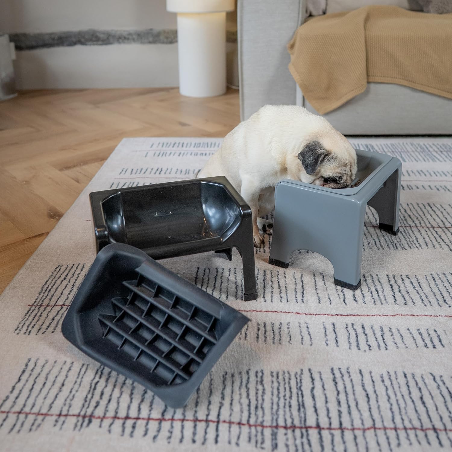 The Fluff Trough Elevated Slow Feeder Dog Bowl - Prevents Fast Eaters from Binging & Choking on Food, Minimizes Neck Strain, Suitable for Flat-Faced Pets, Vet Recommended, Dishwasher Safe, Black