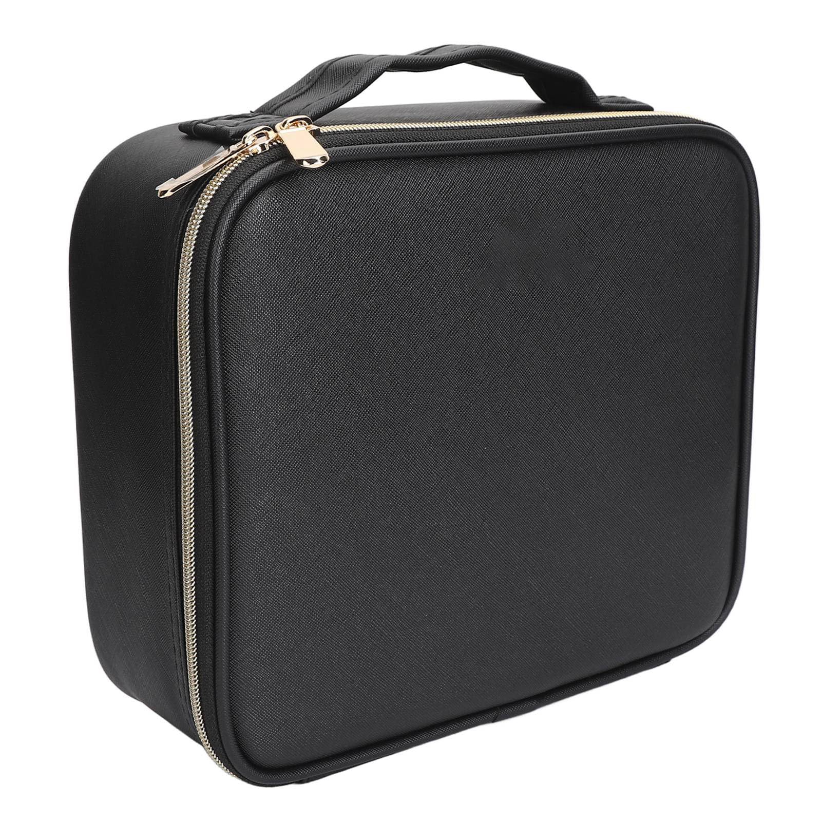 Custodia per trucco con specchio Borsa organizer per cosmetici viaggio professionale grande illuminata Luminosità regolabile 3 luci colorate Pelle PU 6 divisori 26x23x11 cm (Nera)