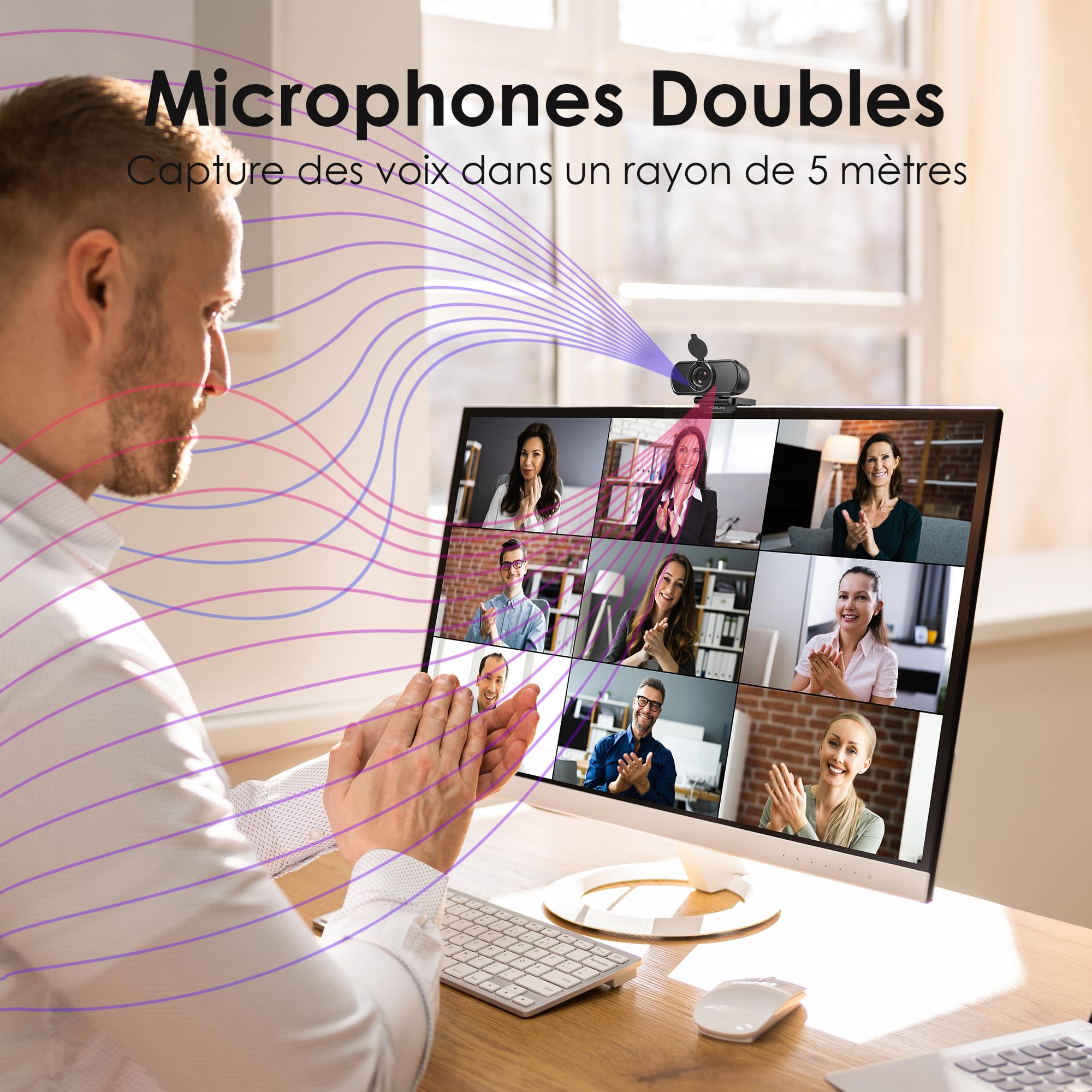 N21A Webcam Full HD 1080P 30FPS Webcam PC Grand Angle 100 °Mise au Point Fixe Deux Micro Correction Lumière Plug Play Windows MacOS Linux Youtube Streaming Skype Appel Vidéo Vidéoconférence