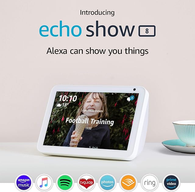 Echo Show 8, Certified Refurbished, Sandstone fabric | 8" HD smart display with Alexa